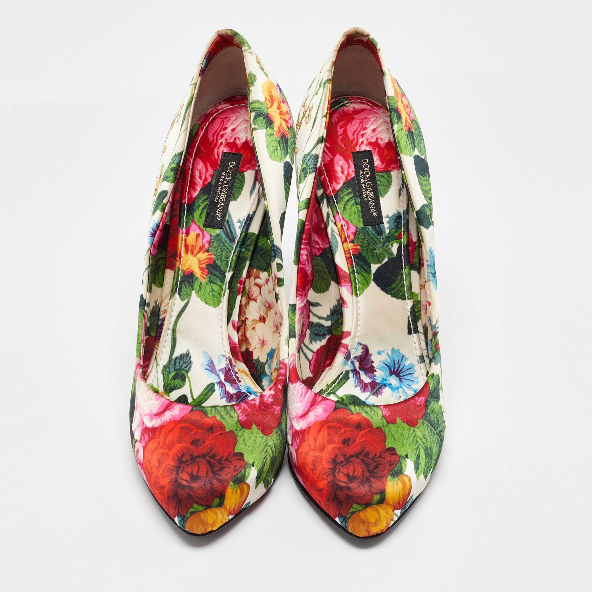 Dolce & Gabbana Multicolor Satin Floral Print Pumps Size 40 