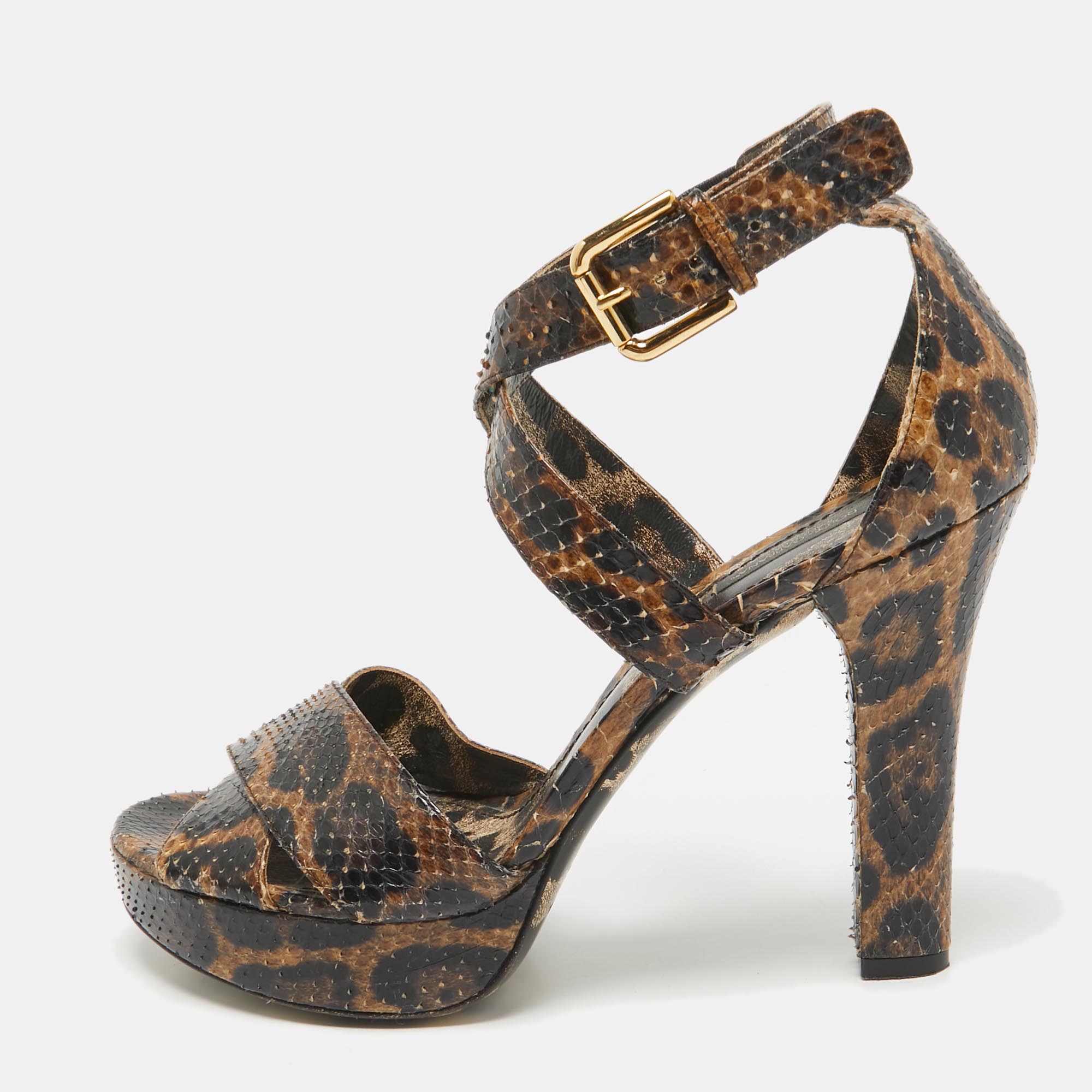 

Dolce & Gabbana Brown/Black Python Platform Ankle Strap Sandals Size