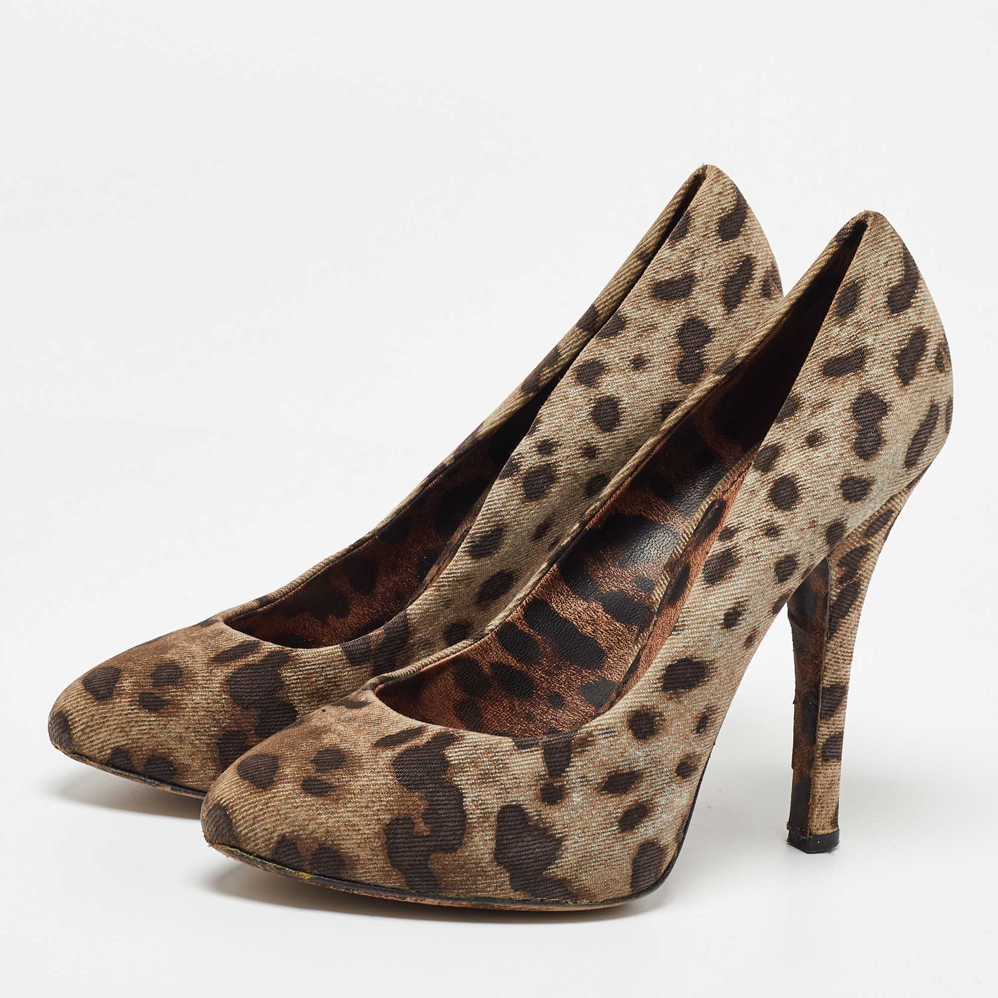 Dolce & Gabbana Brown Canvas Leopard Print Pumps Size 37 