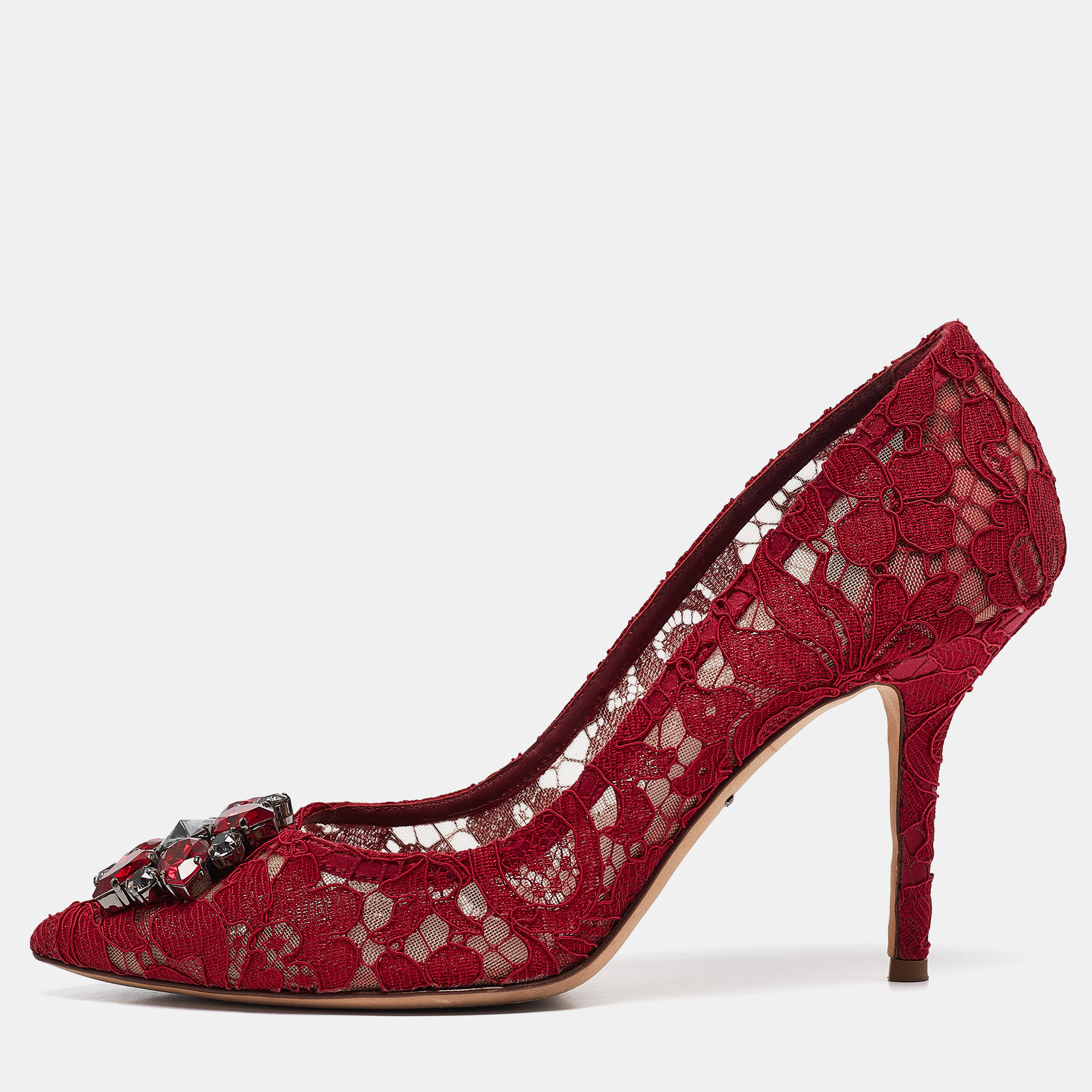 

Dolce & Gabbana Dark Red Lace Bellucci Pumps Size