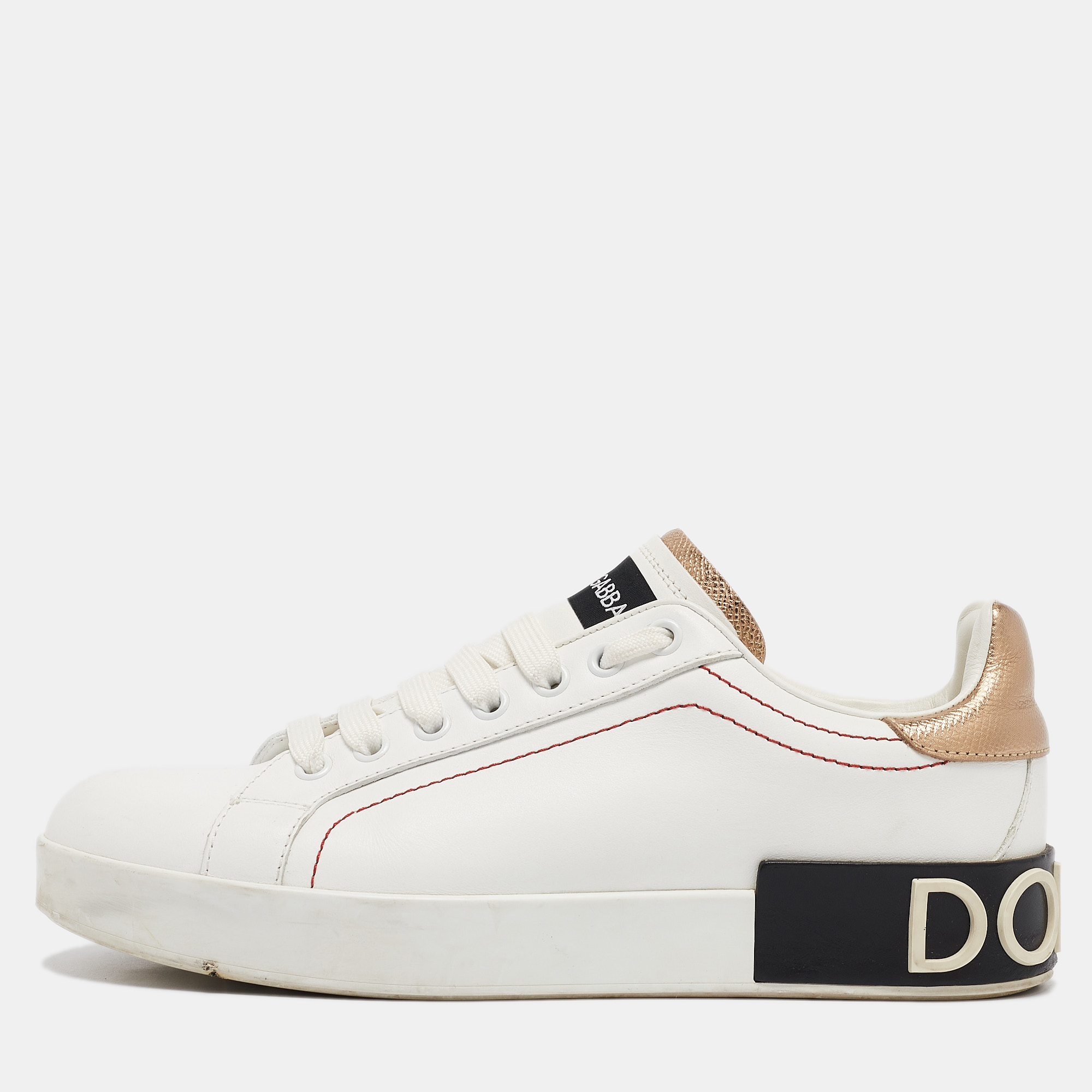 

Dolce & Gabbana White Leather Portofino Lace Up Sneakers Size