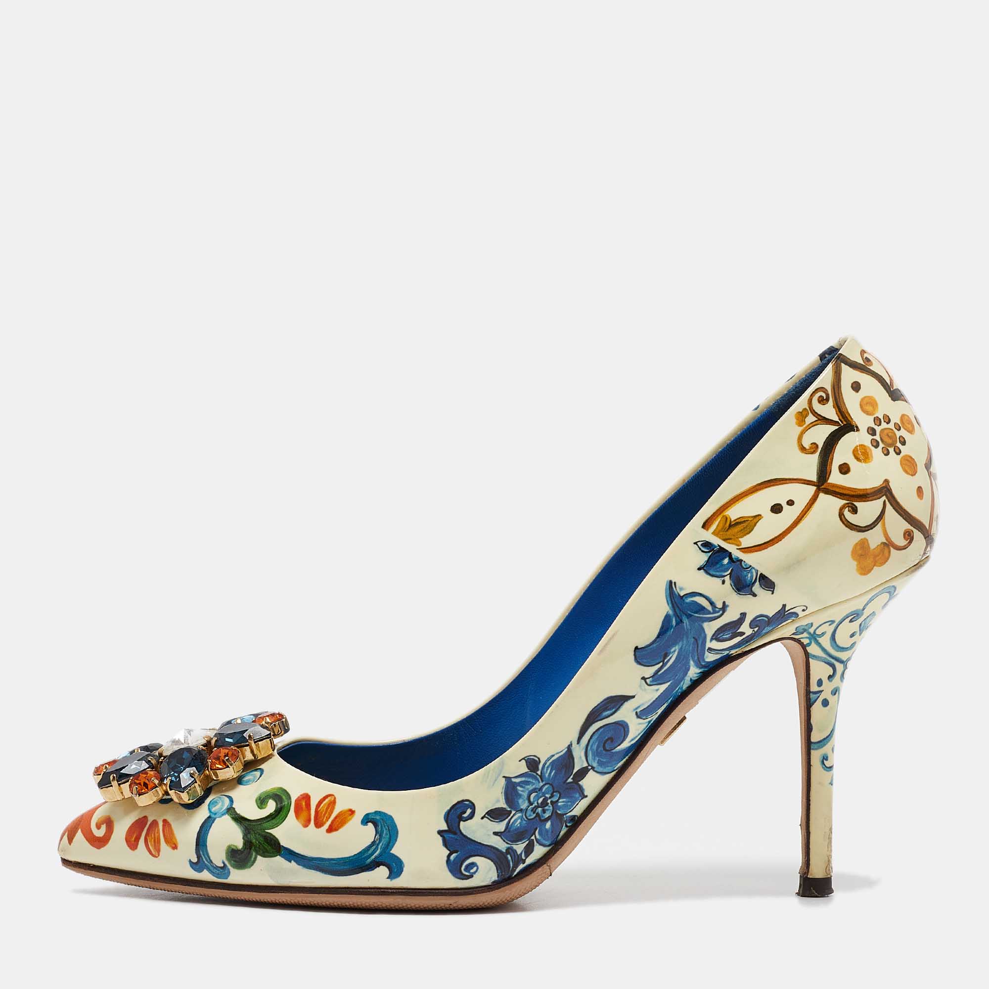 

Dolce & Gabbana Cream Floral Print Patent Leather Bellucci Pumps Size