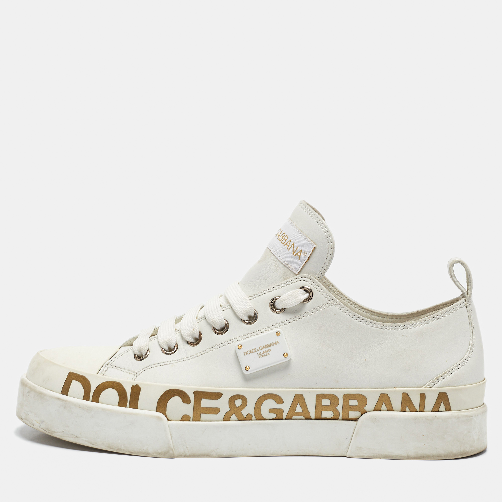 

Dolce & Gabbana White Leather Portofino Low Top Sneakers Size