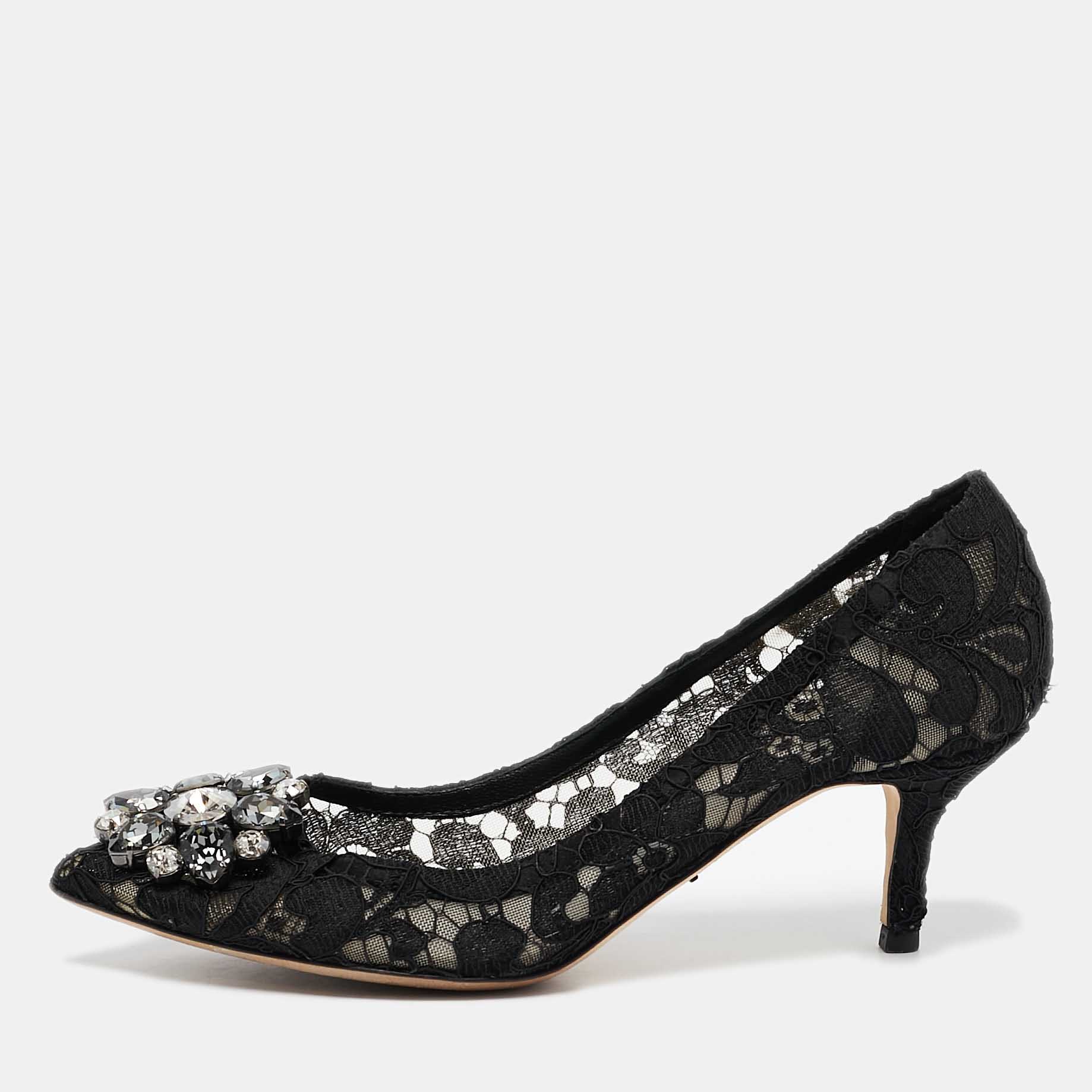 

Dolce & Gabbana Black Lace and Mesh Bellucci Pumps Size