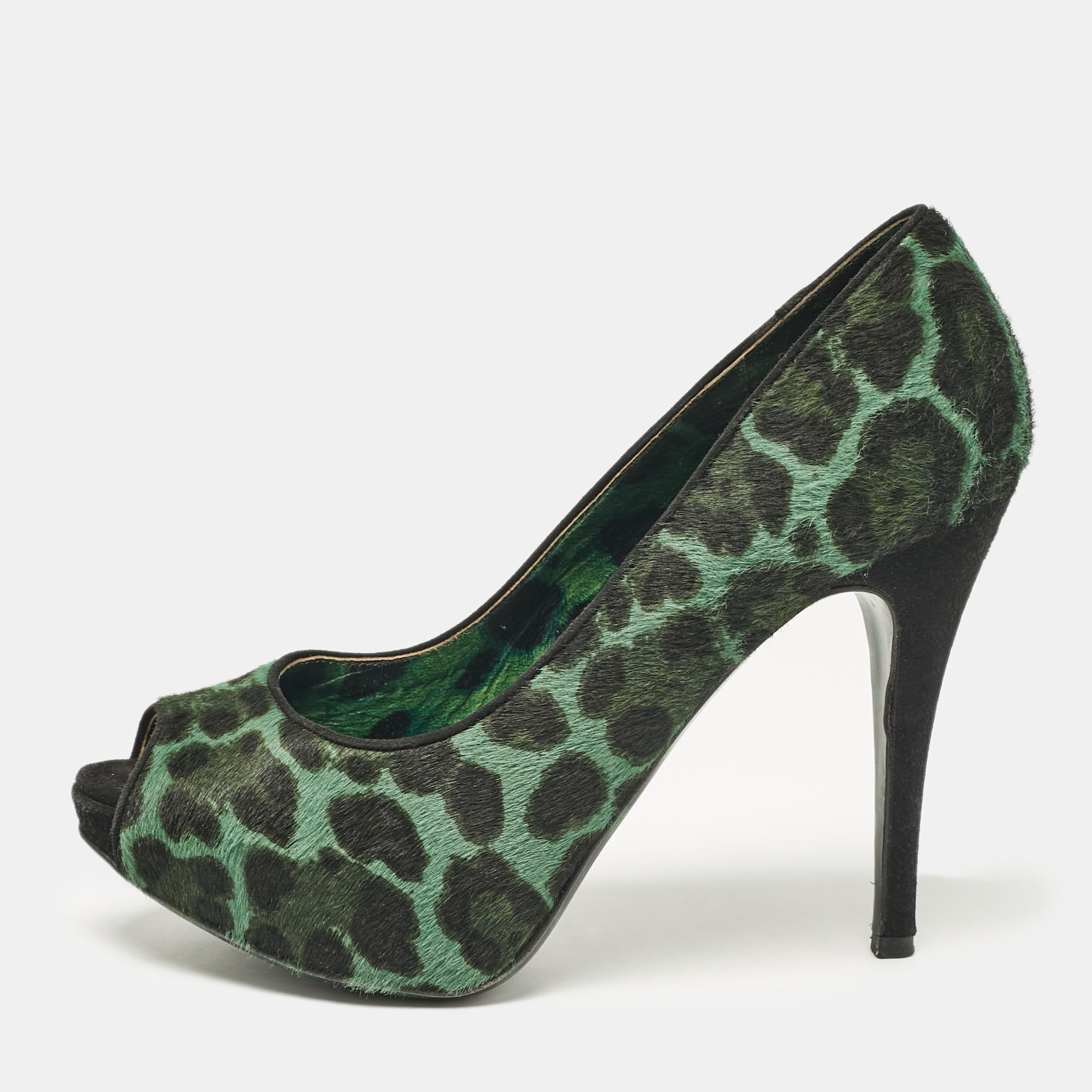 

Dolce & Gabbana Green Calf Hair Peep Toe Pumps Size