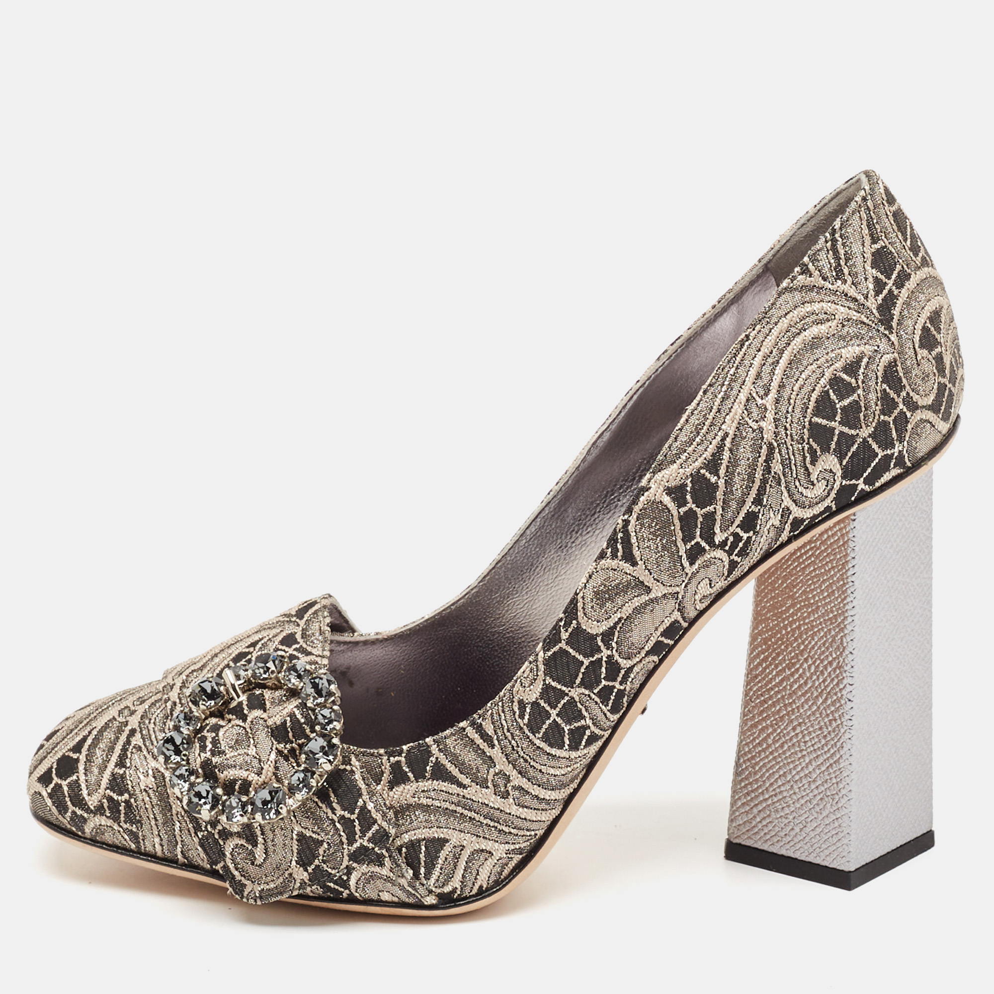 

Dolce & Gabbana Silver/Beige Floral Jacquard Bellucci Pumps Size