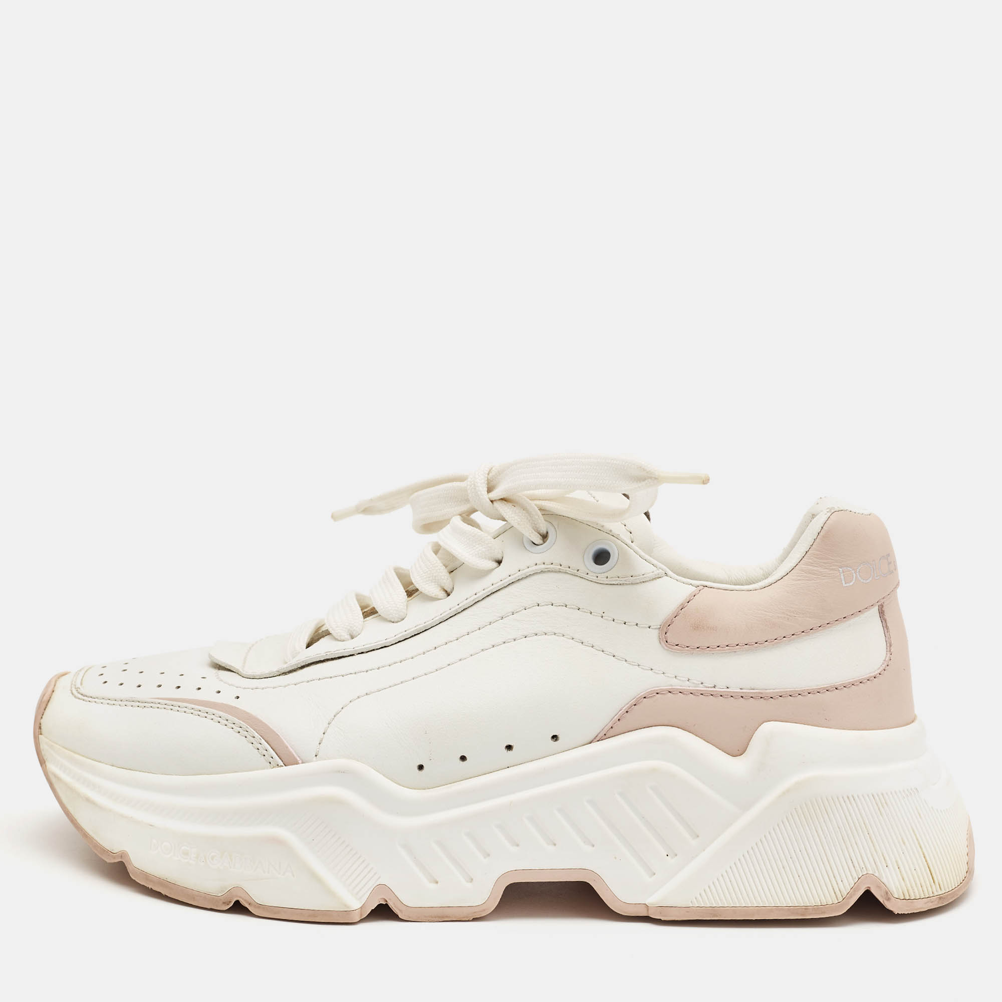 

Dolce & Gabbana White/Blush Pink Leather Daymaster Sneakers Size 37