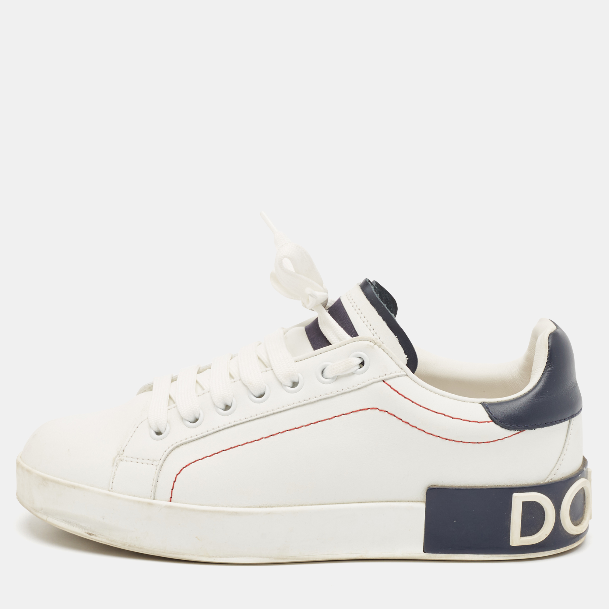 

Dolce & Gabbana White/Navy Blue Leather Portofino Low Top Sneakers Size