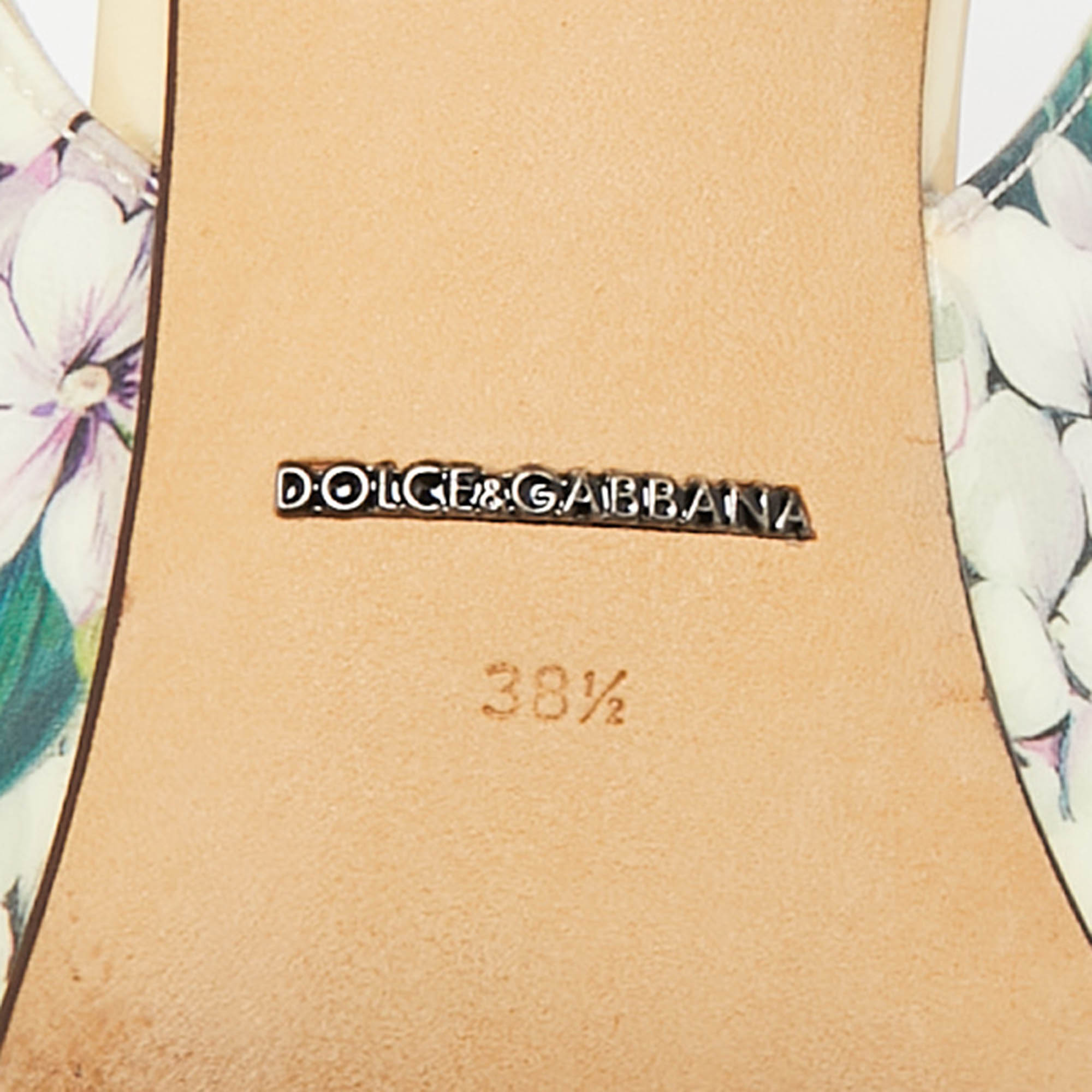 Dolce & Gabbana Multicolor Floral Print Patent Leather Slingback Pumps Size 38.5 
