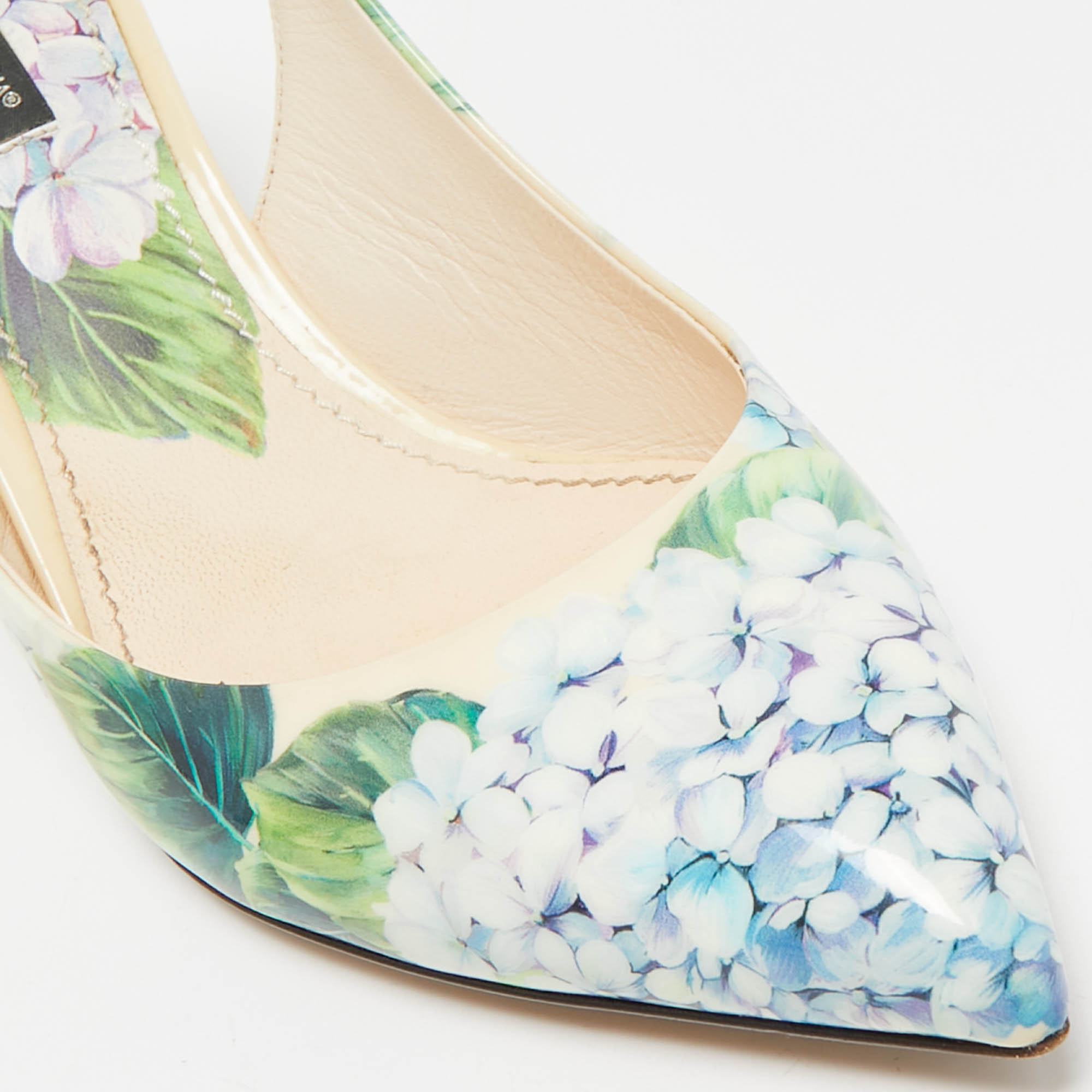 Dolce & Gabbana Multicolor Floral Print Patent Leather Slingback Pumps Size 38.5 