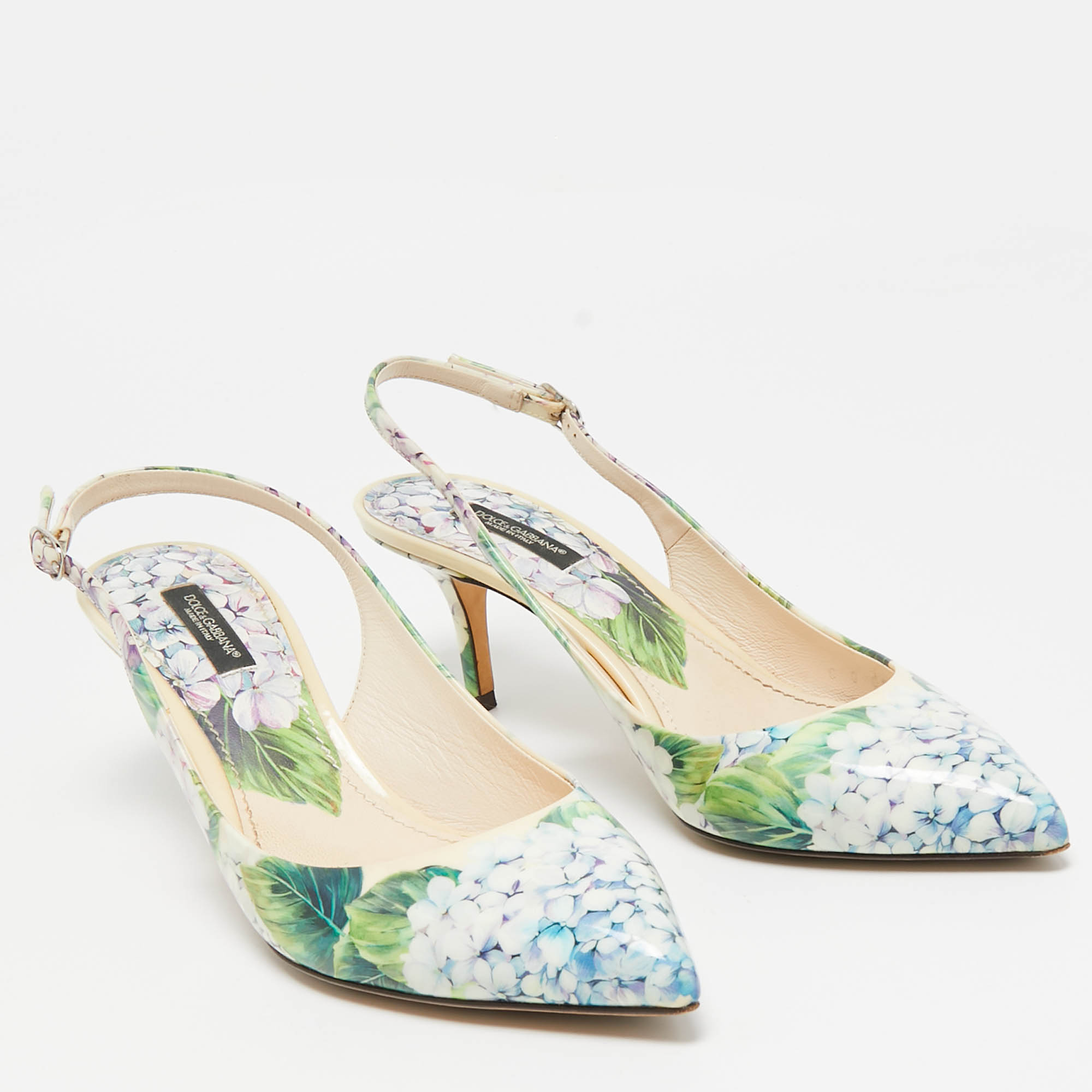Dolce & Gabbana Multicolor Floral Print Patent Leather Slingback Pumps Size 38.5 