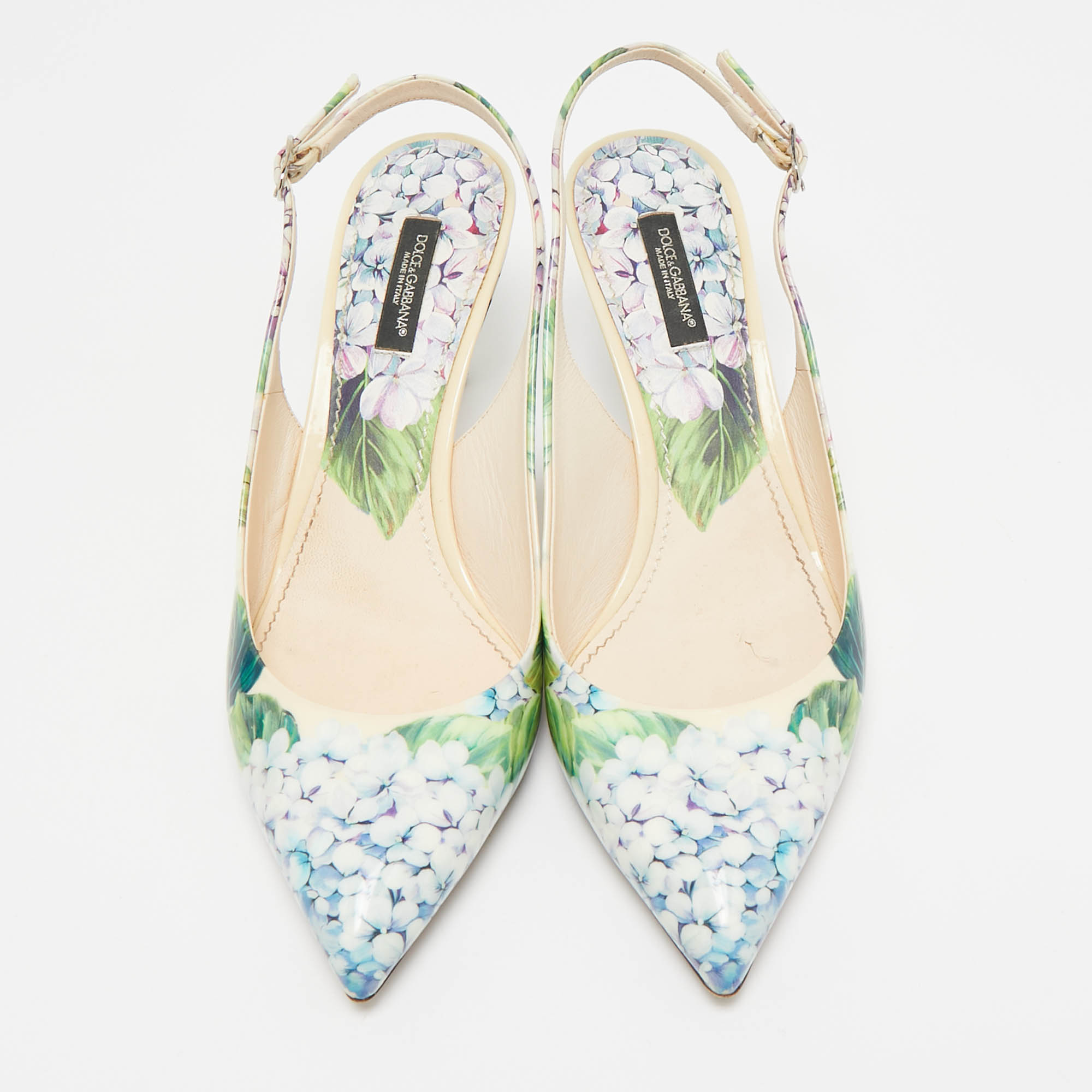 Dolce & Gabbana Multicolor Floral Print Patent Leather Slingback Pumps Size 38.5 