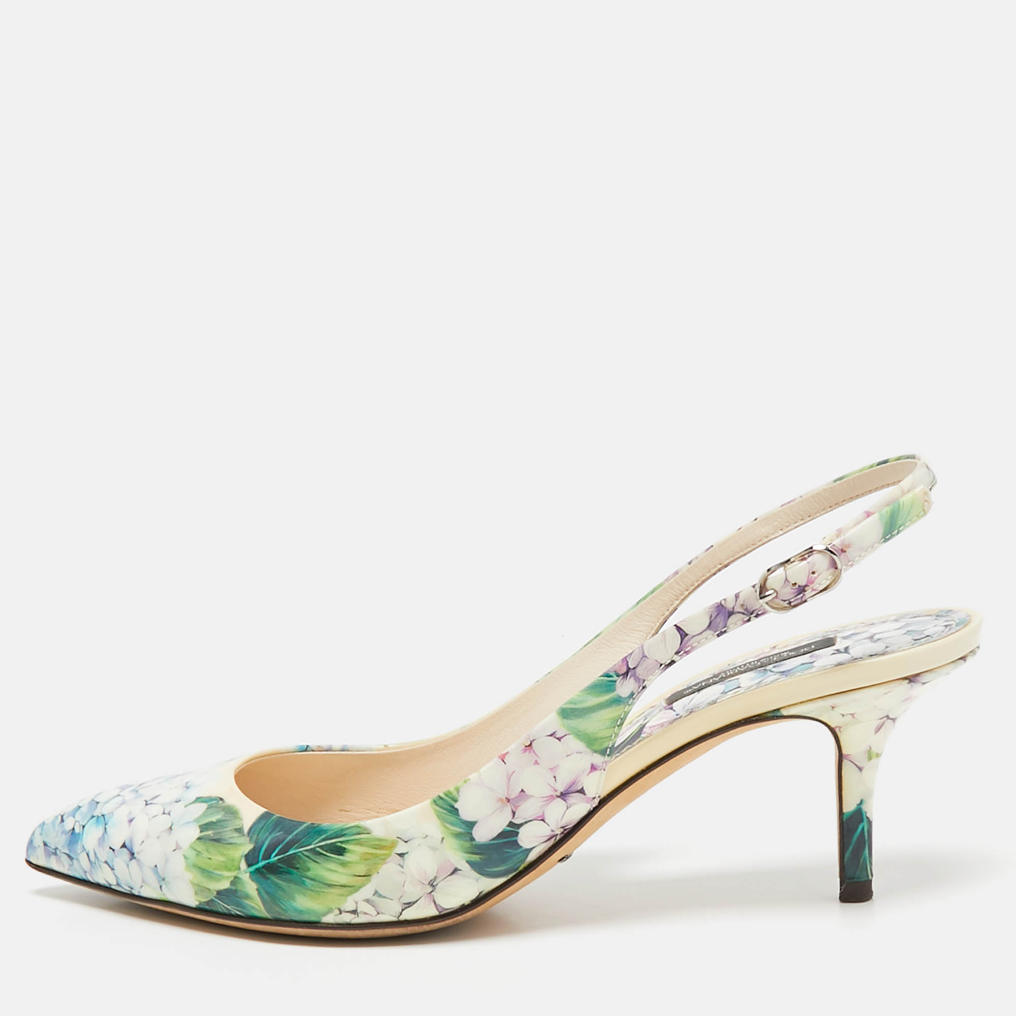 

Dolce & Gabbana Multicolor Floral Print Patent Leather Slingback Pumps Size