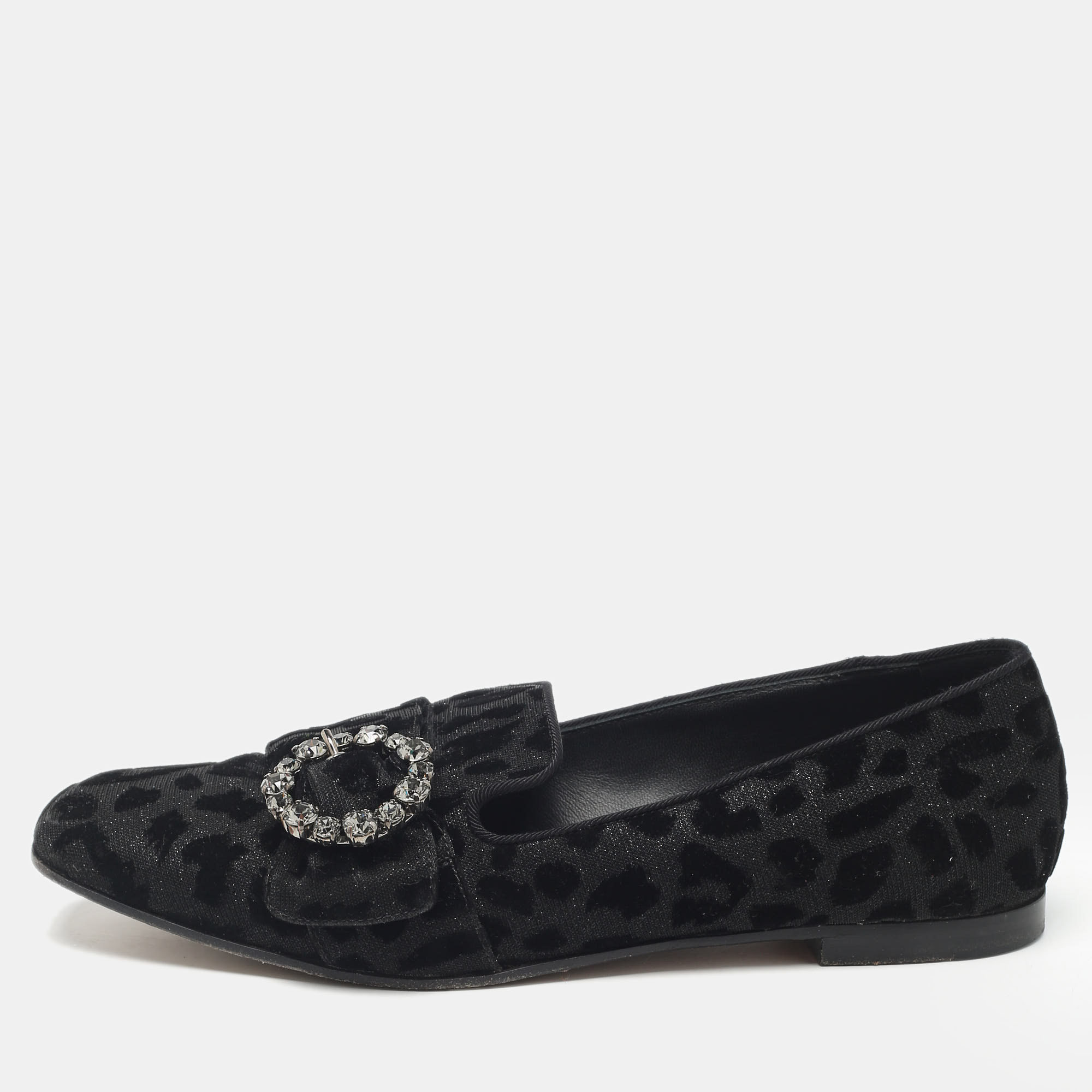 

Dolce & Gabbana Black Brocade Fabric Jackie Smoking Slippers Size