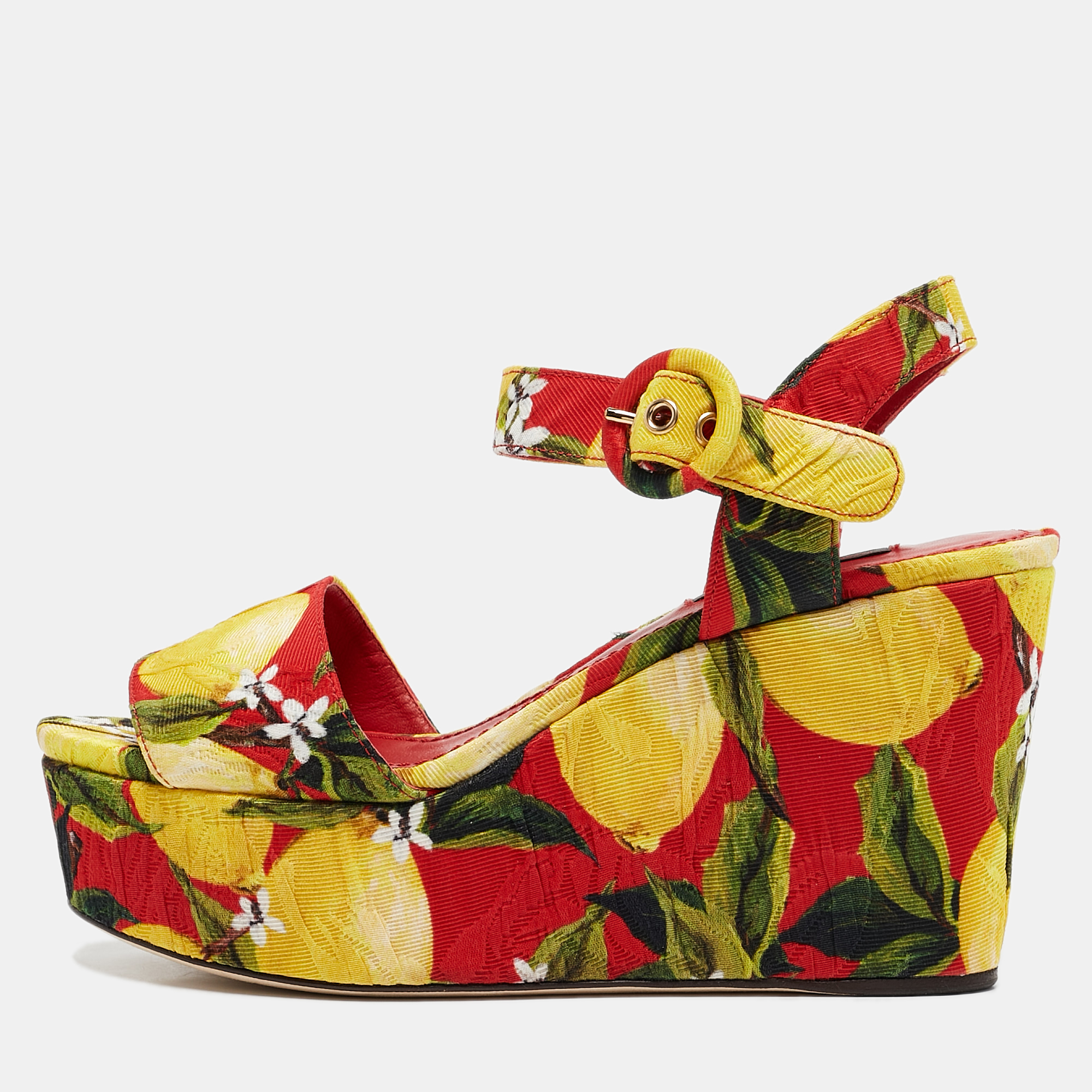 

Dolce & Gabbana Multicolor Printed Fabric Ankle Strap Platform Wedge Sandals Size