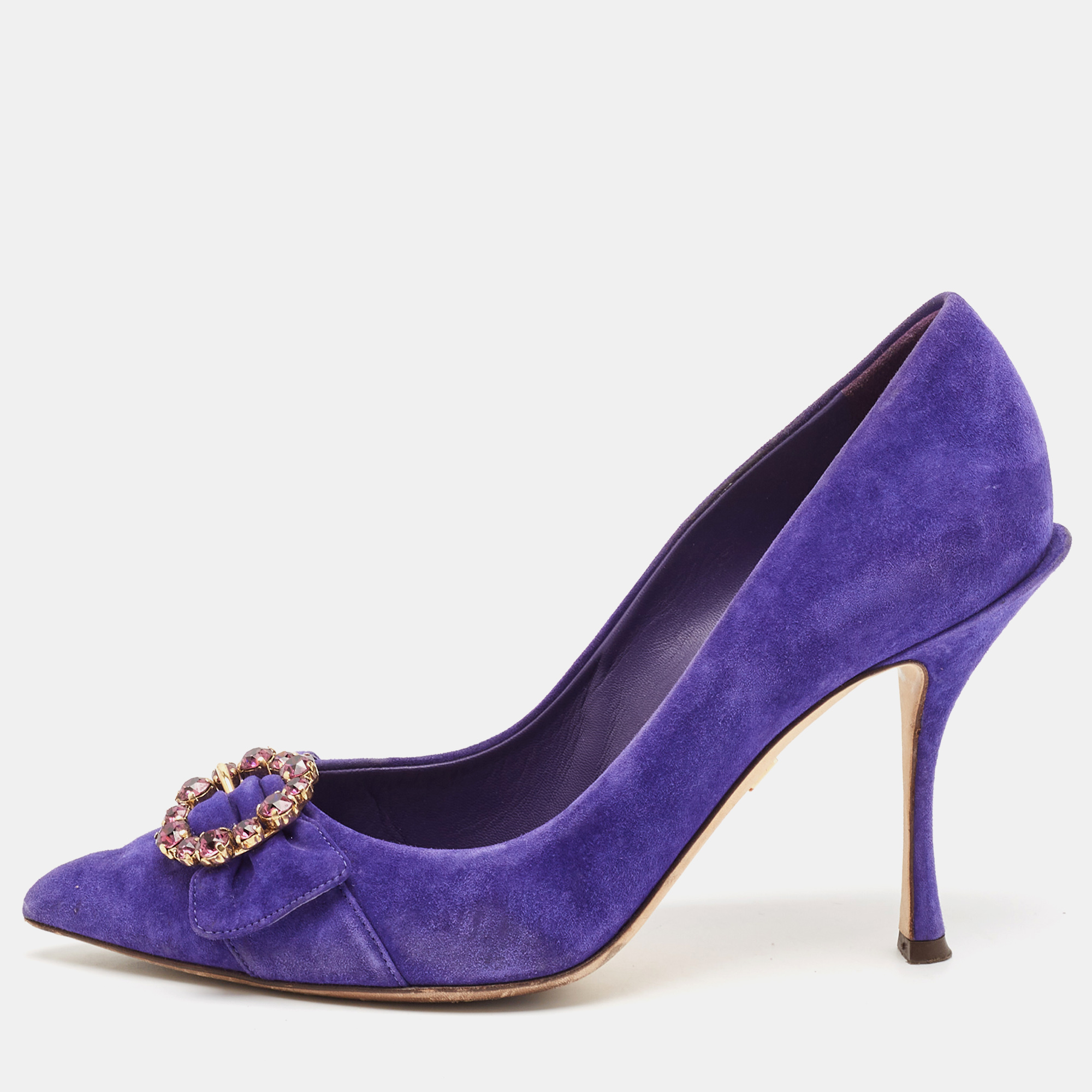 

Dolce & Gabbana Purple Suede Buckle Pointed Toe Pumps Size