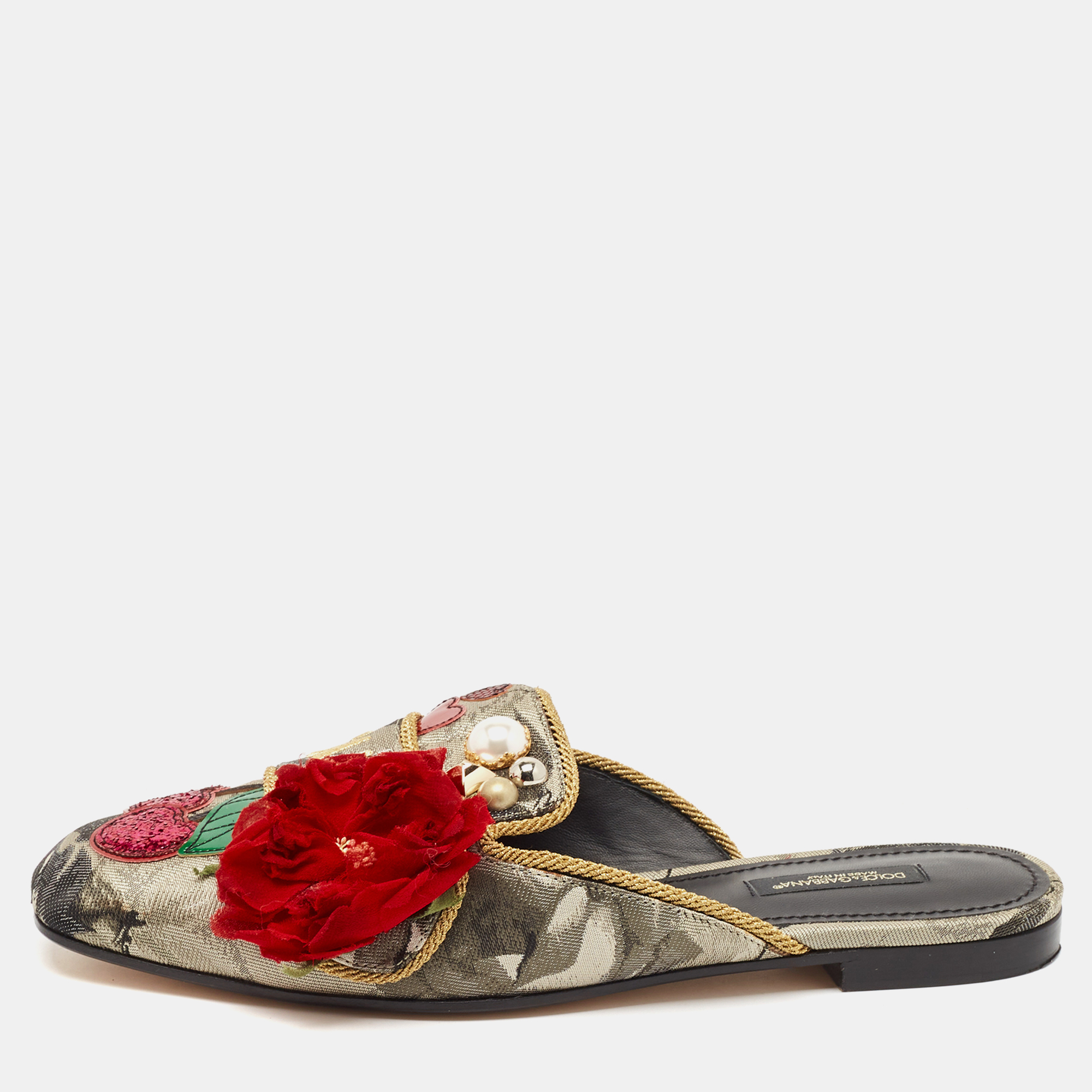 

Dolce & Gabbana Multicolor Canvas flower Embellished Flat Mules Size