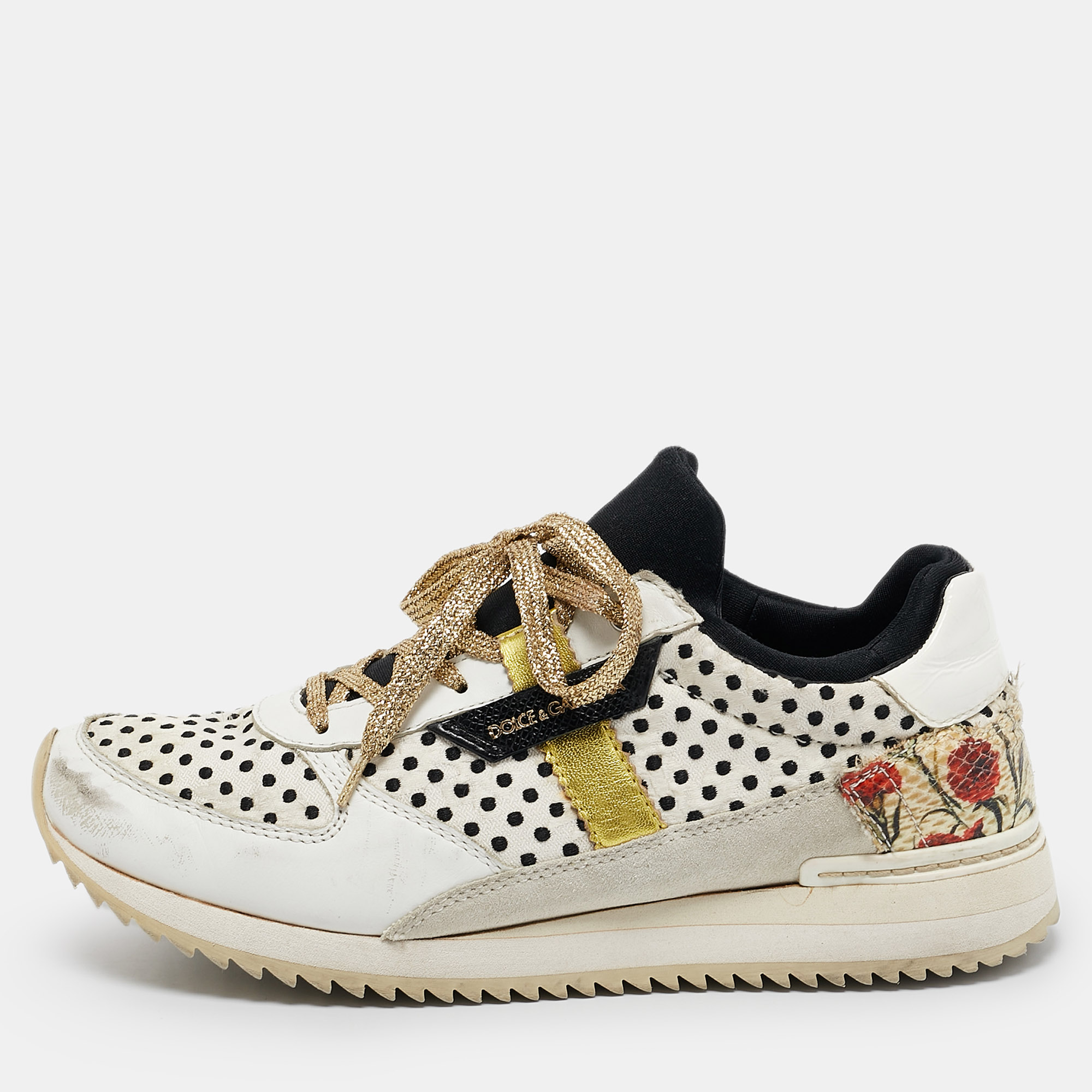 

Dolce & Gabbana White/Black Sneakeskin and Leather Low Top Sneakers Size