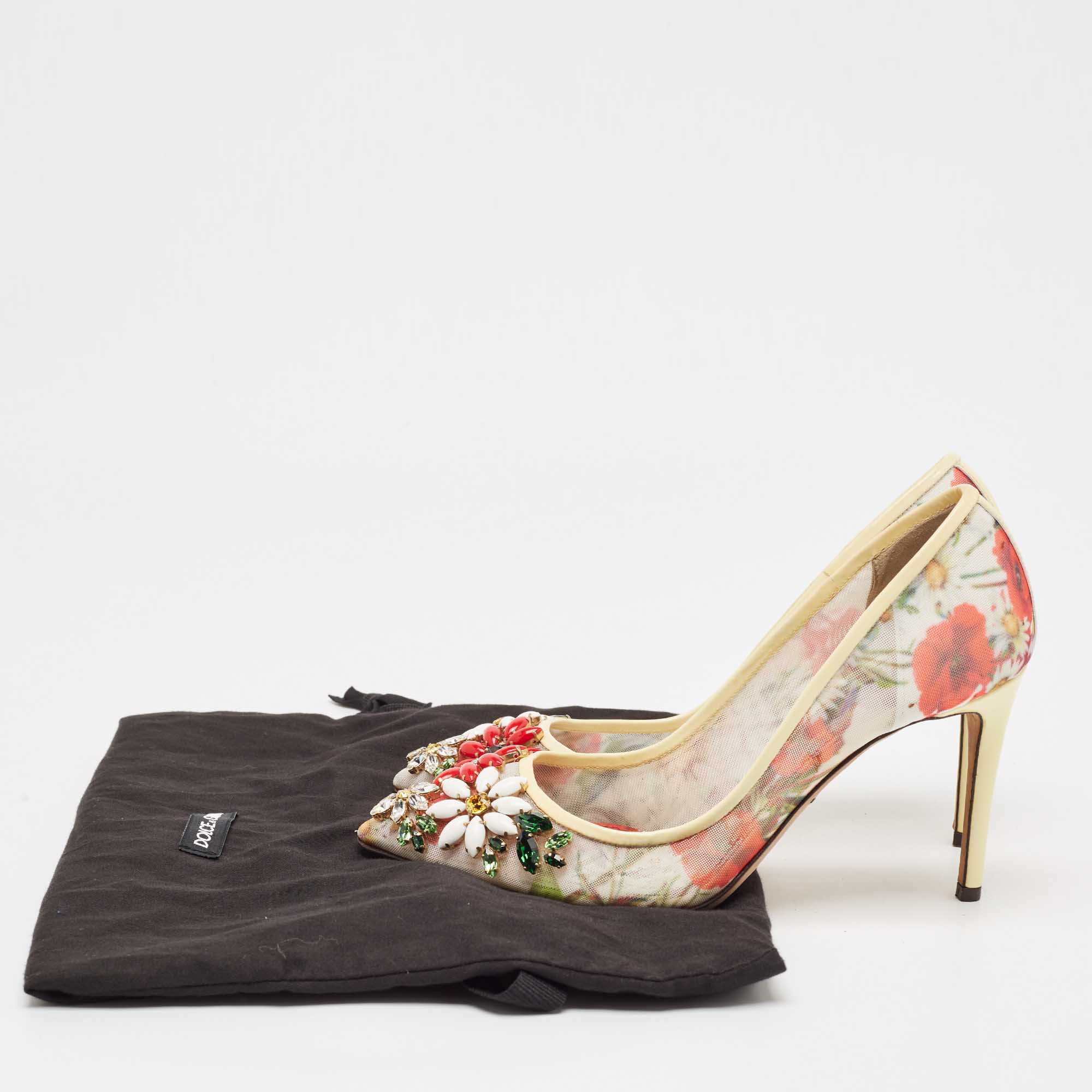 Dolce & Gabbana Multicolor Patent Leather and Printed Mesh Flower Embellished Pumps Size 35 
