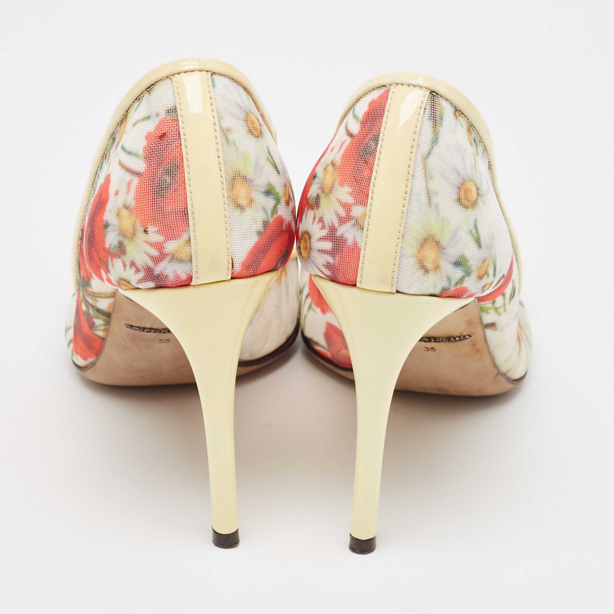 Dolce & Gabbana Multicolor Patent Leather and Printed Mesh Flower Embellished Pumps Size 35 