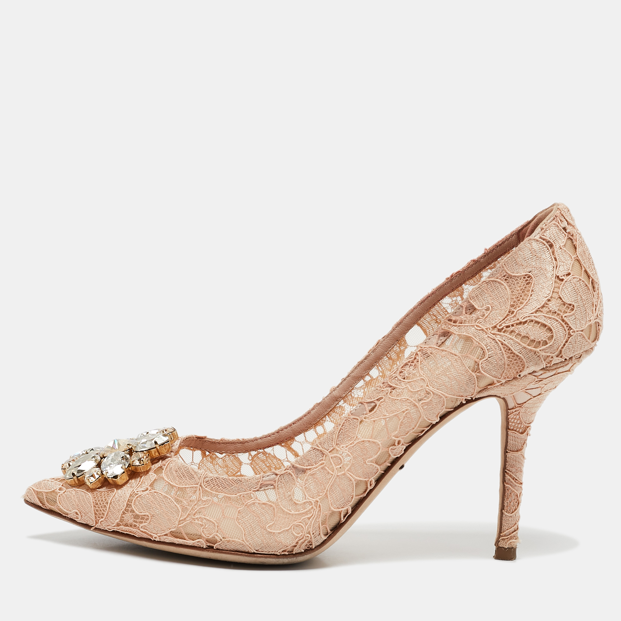 

Dolce and Gabbana Peach Lace Belluci Crystals Pumps Size, Orange