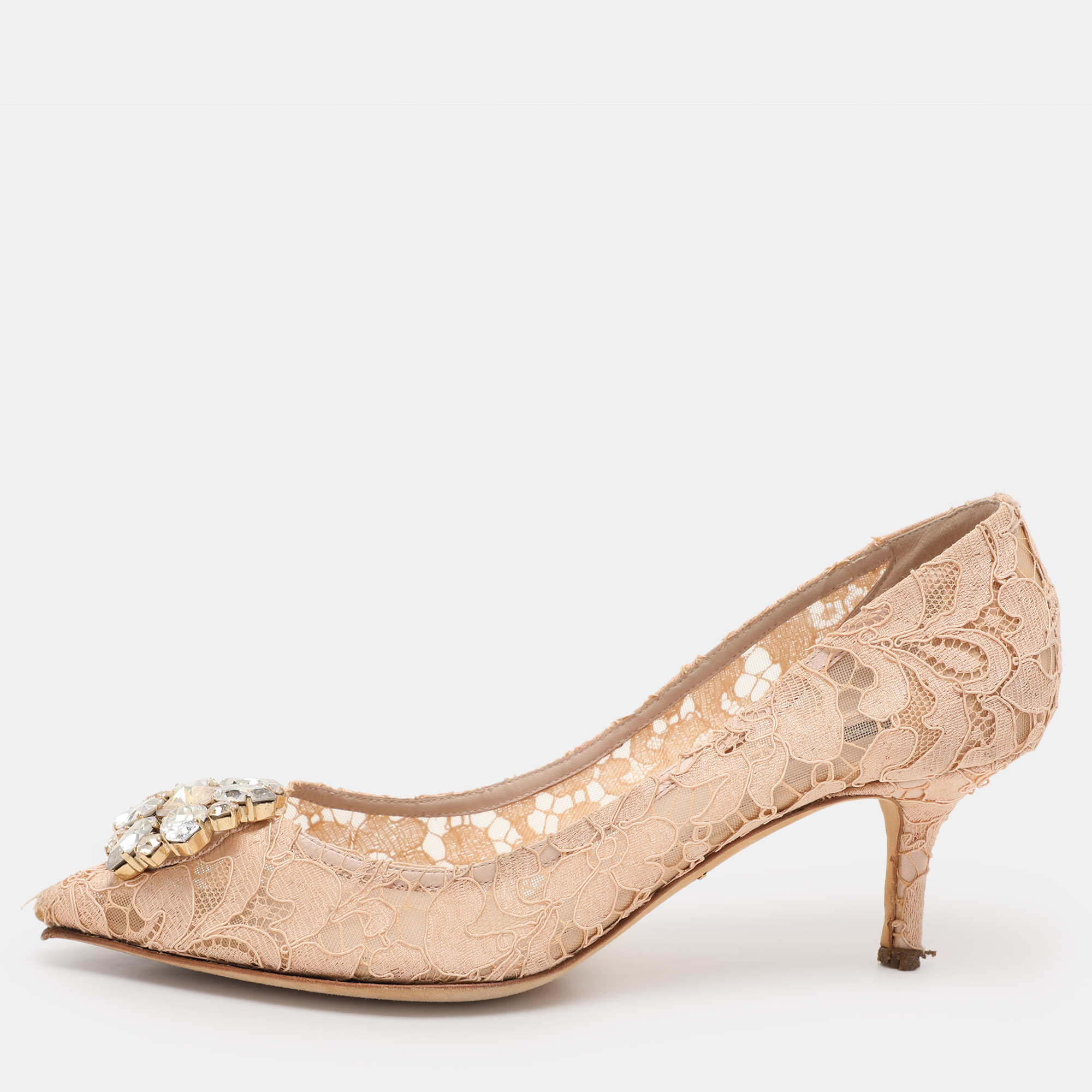 

Dolce & Gabbana Light Peach Lace Bellucci Embellished Pointed Toe Pumps Size 40, Orange