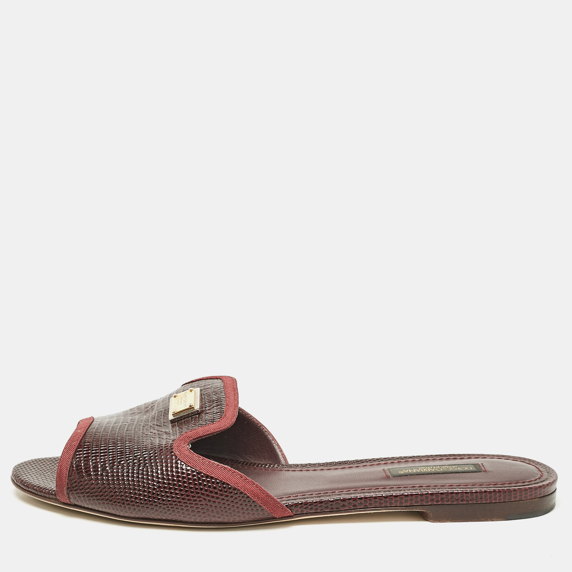 

Dolce & Gabbana Burgundy Lizard Embossed Leather Sofia Flat Slides Size