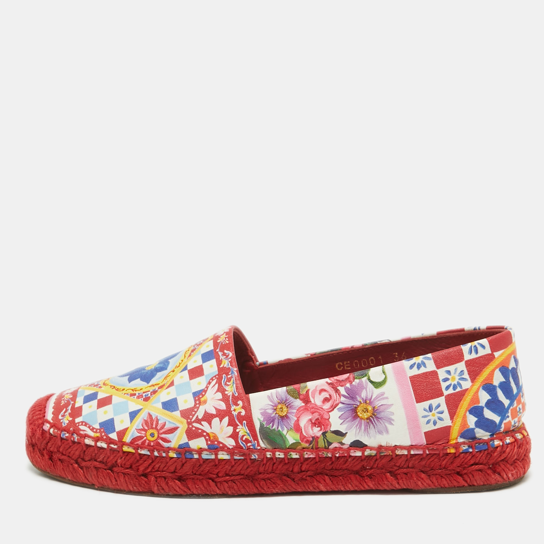 

Dolce & Gabbana Multicolor Majolica Print Leather Slip On Espadrille Flats Size