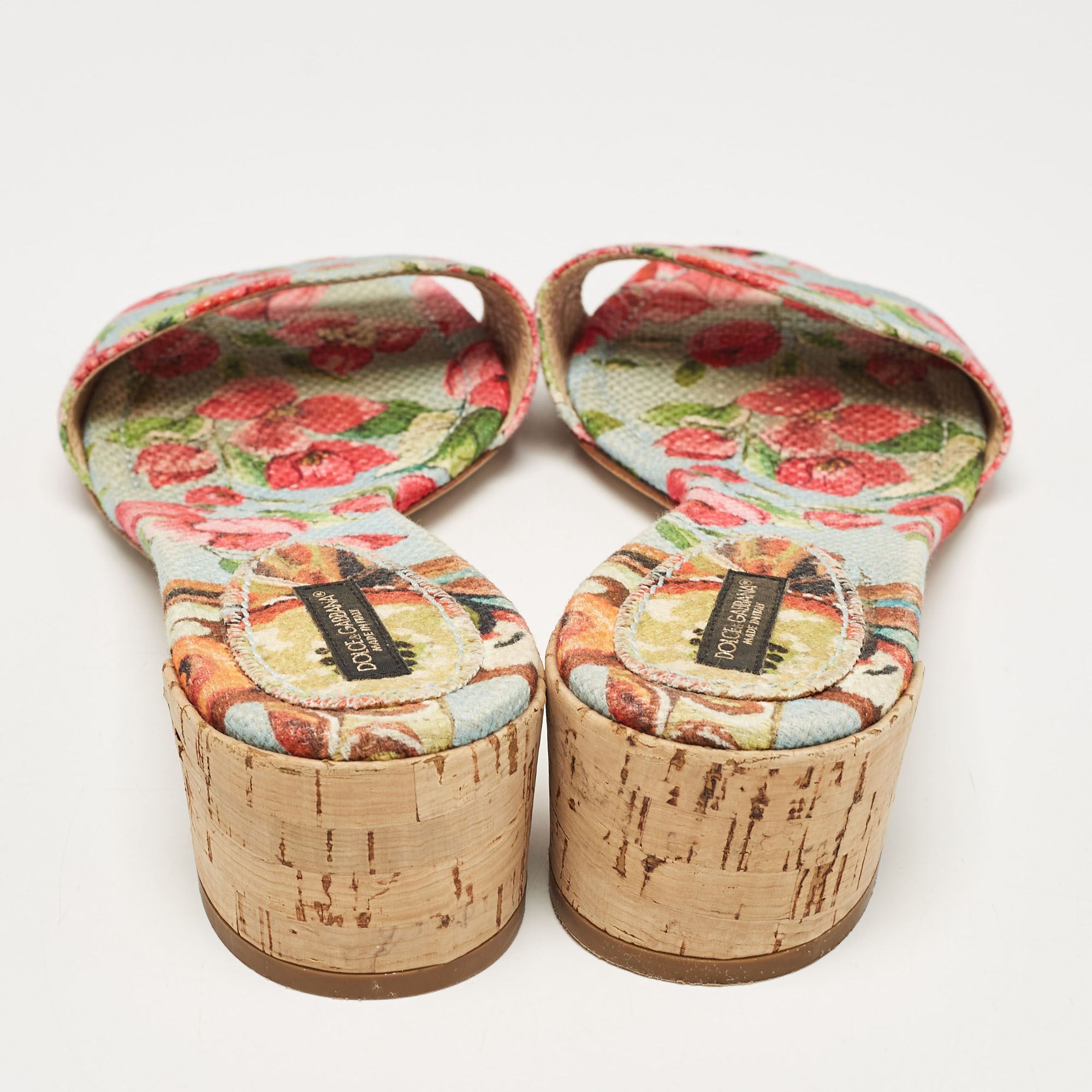 Dolce & Gabbana Multicolor Canvas Cork Heel Slide Sandals Size 40 