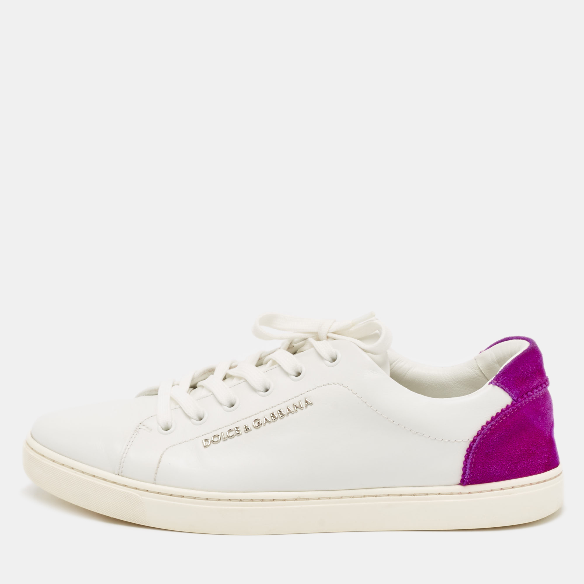 

Dolce & Gabbana White/Purple Leather and Suede Low Top Sneakers Size