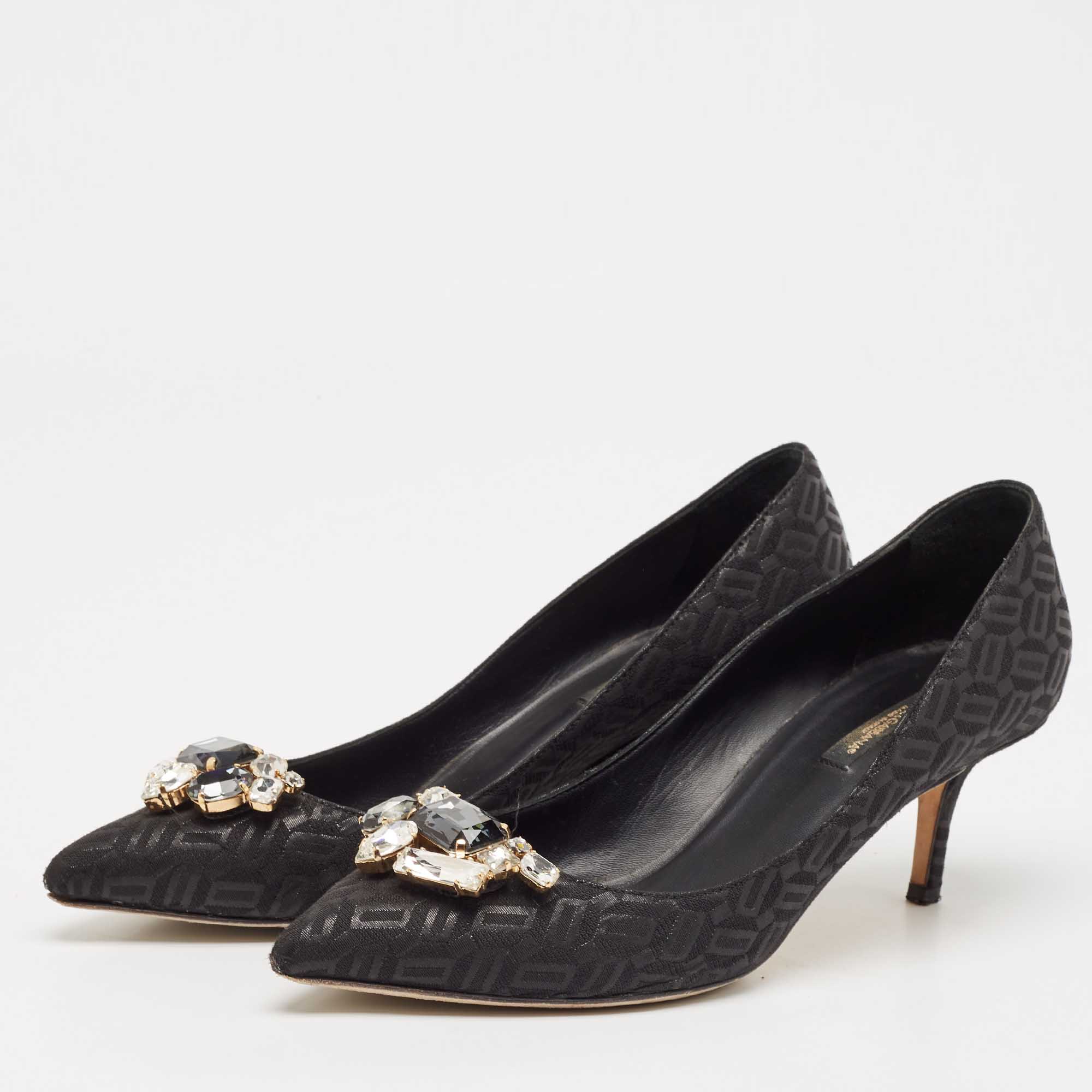 Dolce & Gabbana Black Fabric Crystal Embellished Pumps Size 38 