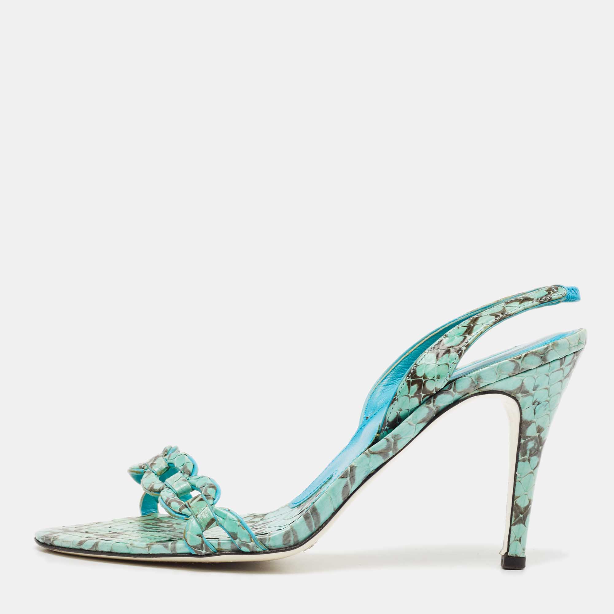 

Dolce & Gabbana Persian Green Python Slingback Sandals Size