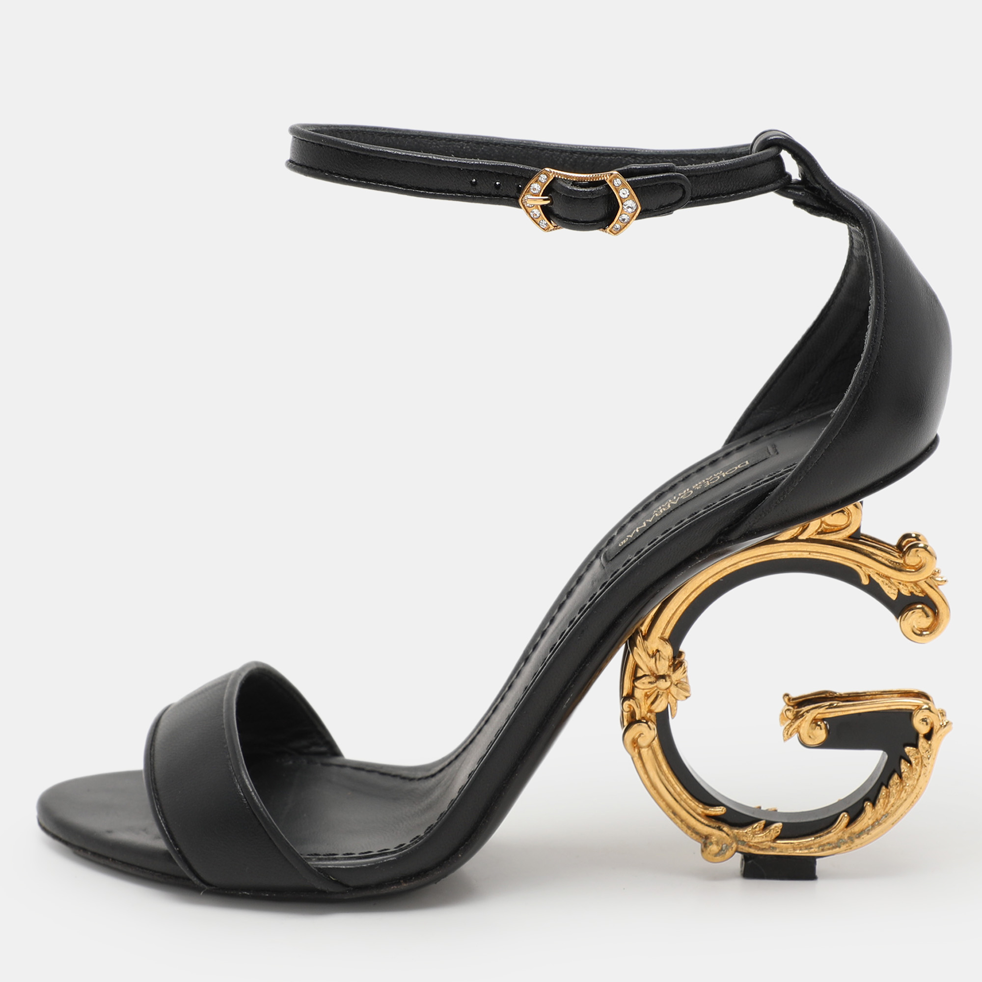 

Dolce & Gabbana Black Leather Keira Ankle Strap Sandals Size