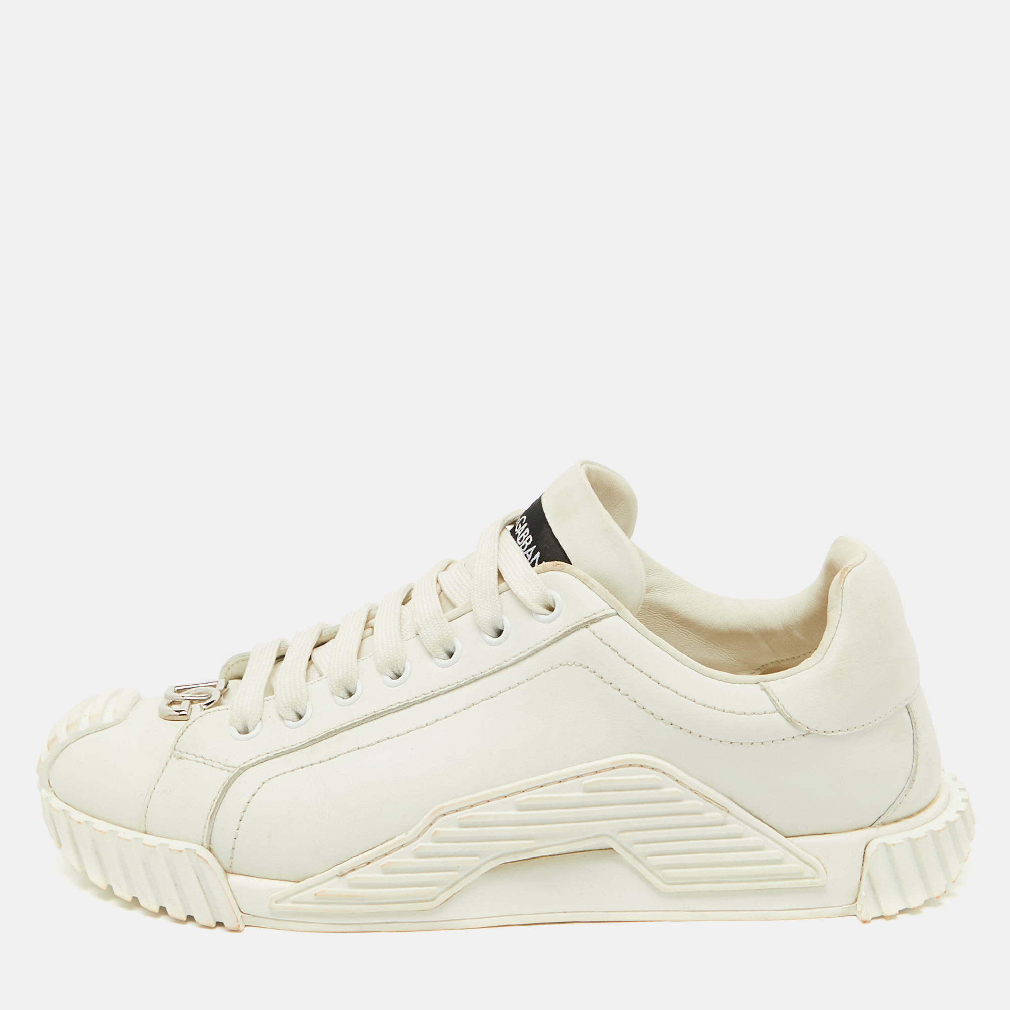 

Dolce & Gabbana White Leather Logo Lettering Low Top Sneakers Size