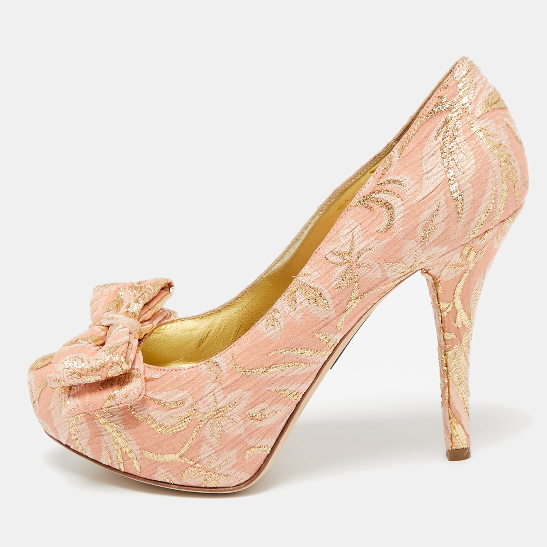 

Dolce & Gabbana Pink Brocade Fabric Pointed Toe Pumps Size