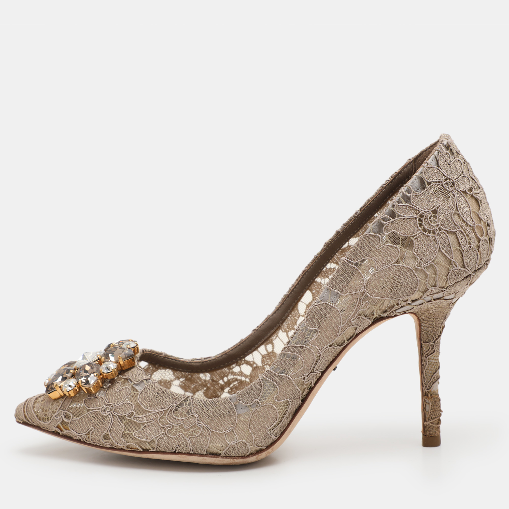 

Dolce & Gabbana Beige Lace Bellucci Crystal Embellished Pointed Toe Pumps Size