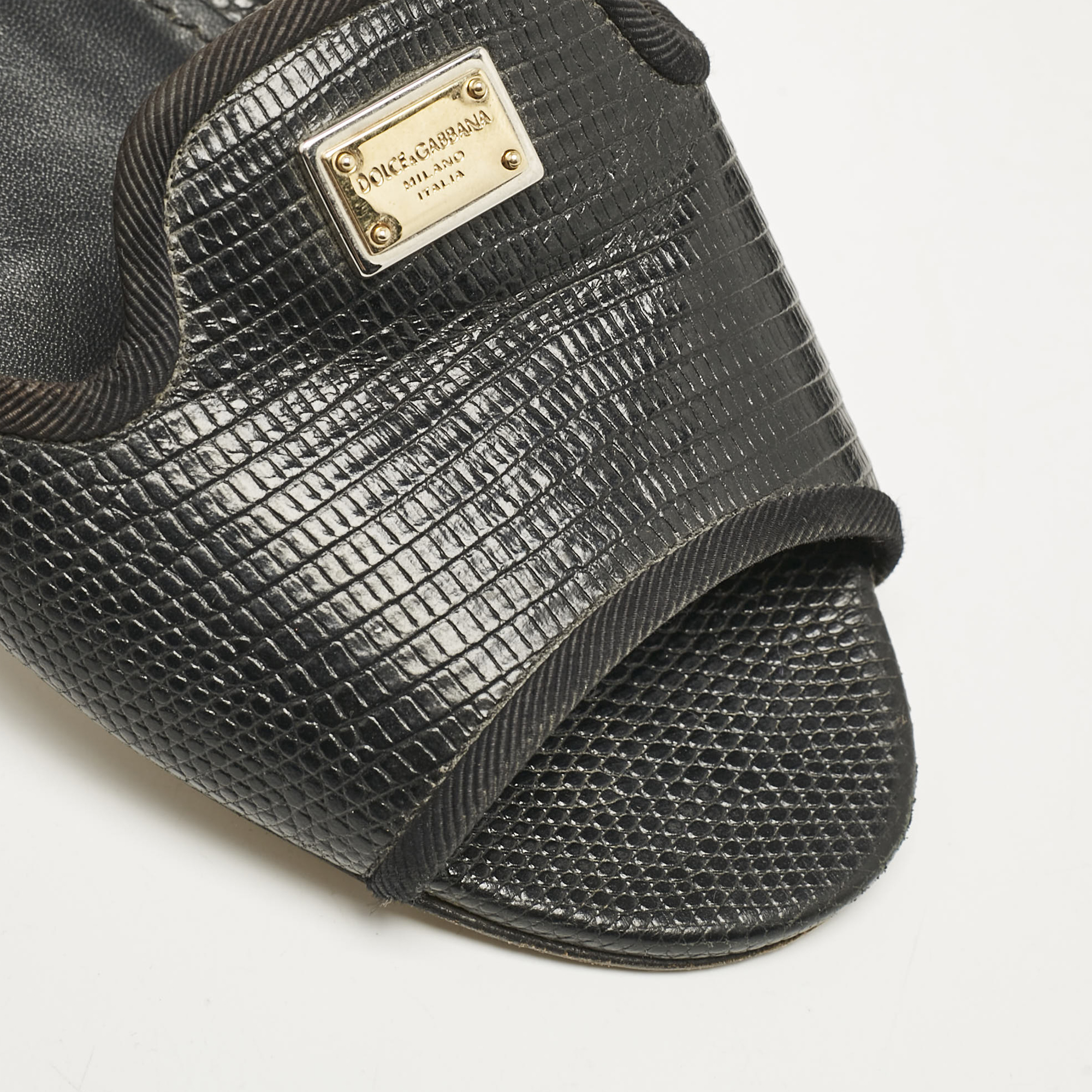 Dolce & Gabbana Black Embossed Leather Sofia Flat Slide Sandals Size 37 