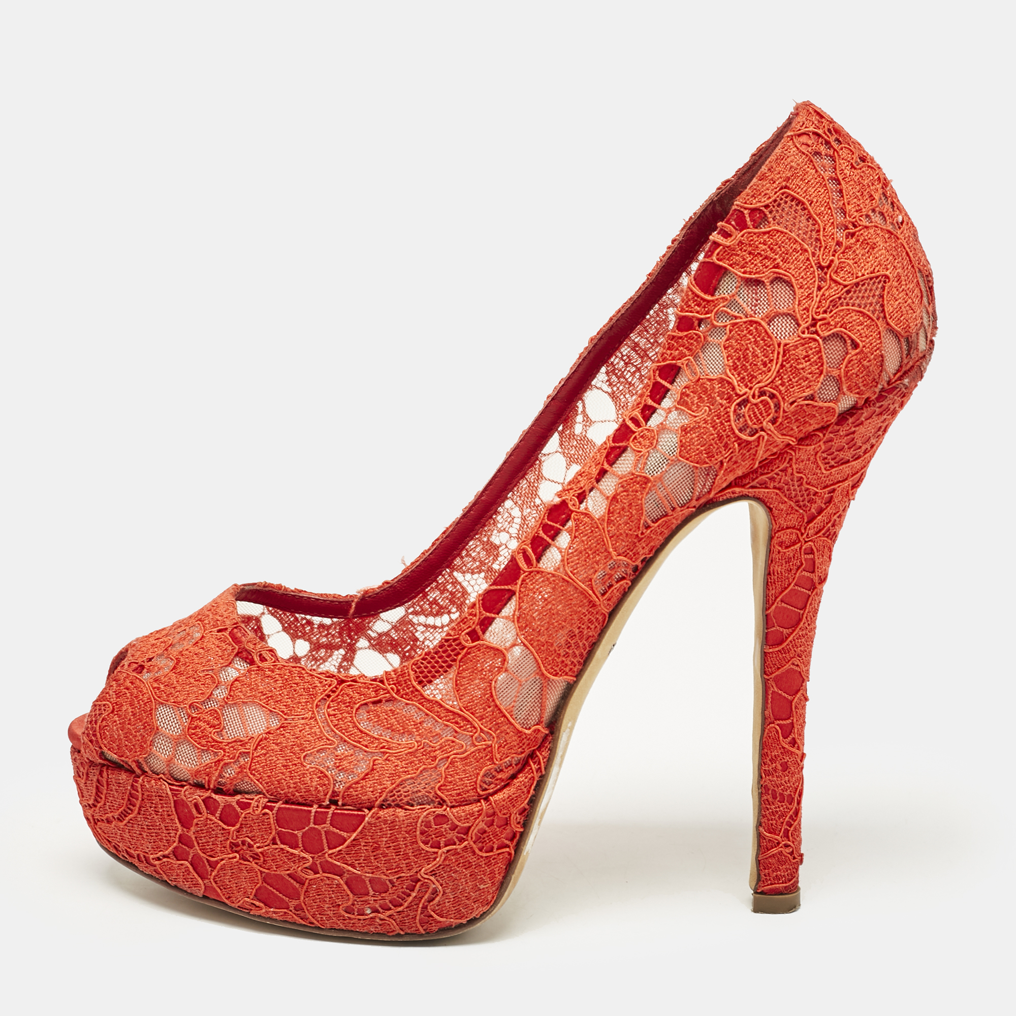 

Dolce & Gabbana Red Mesh Platform Peep Toe Pumps Size