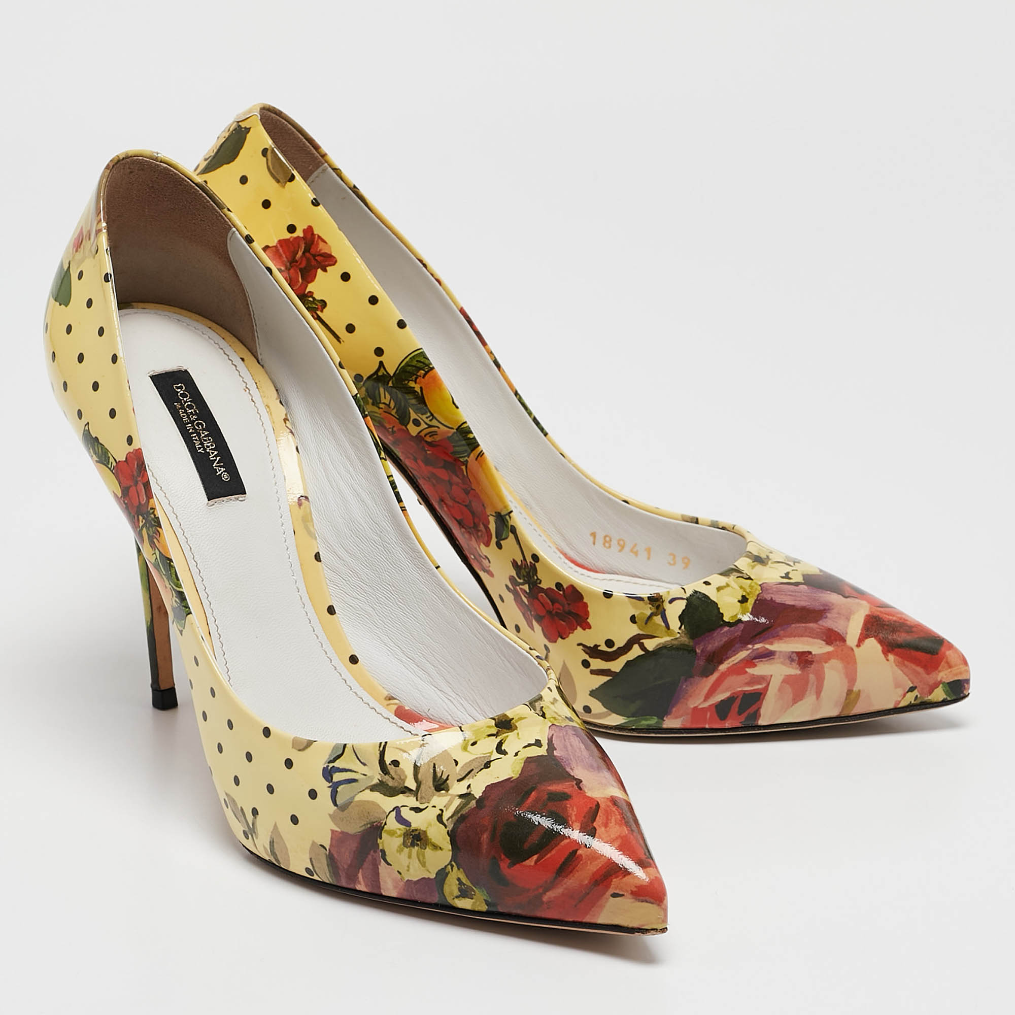 Dolce & Gabbana Multicolor Floral Print Patent Leather Pointed Toe Pumps Size 39 