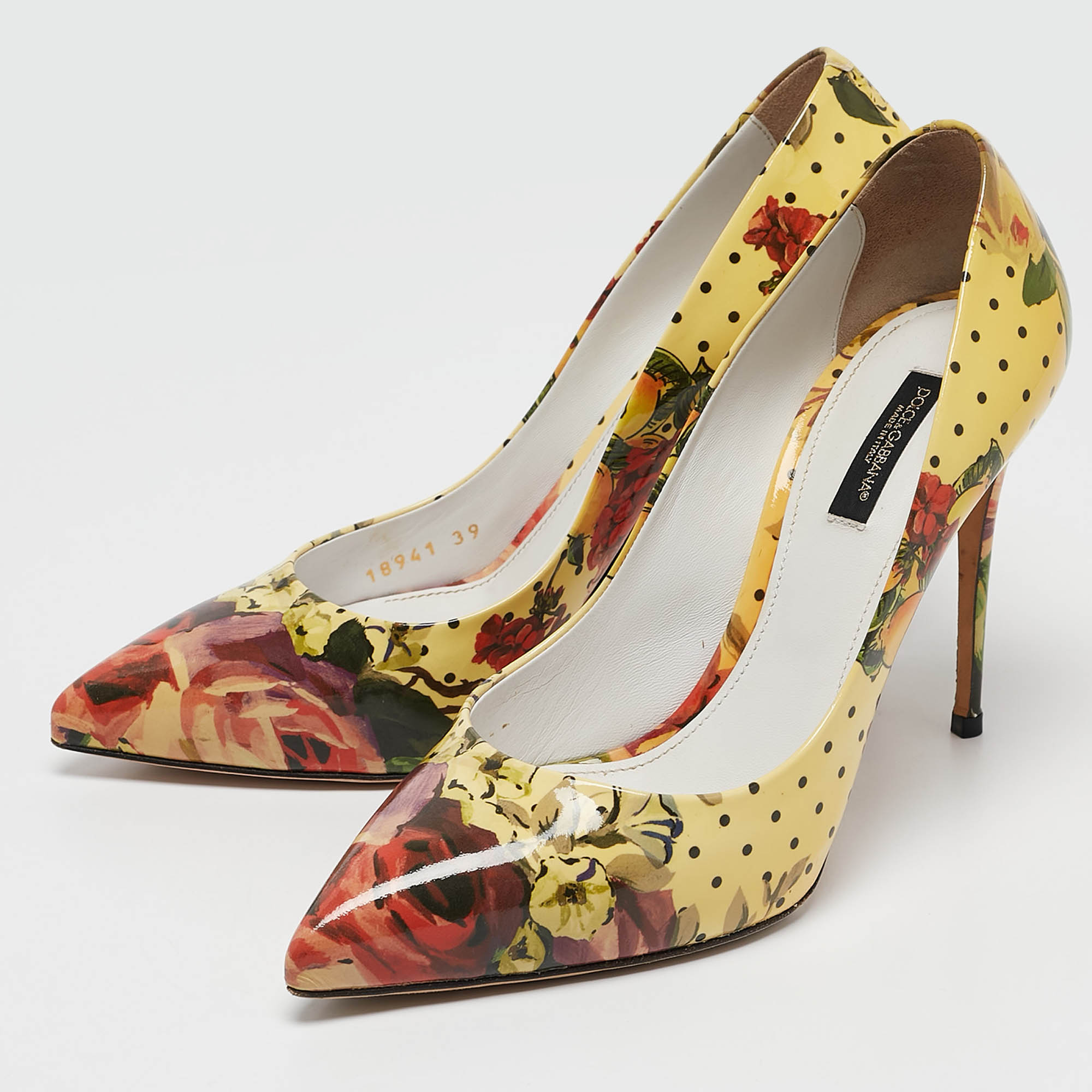 Dolce & Gabbana Multicolor Floral Print Patent Leather Pointed Toe Pumps Size 39 