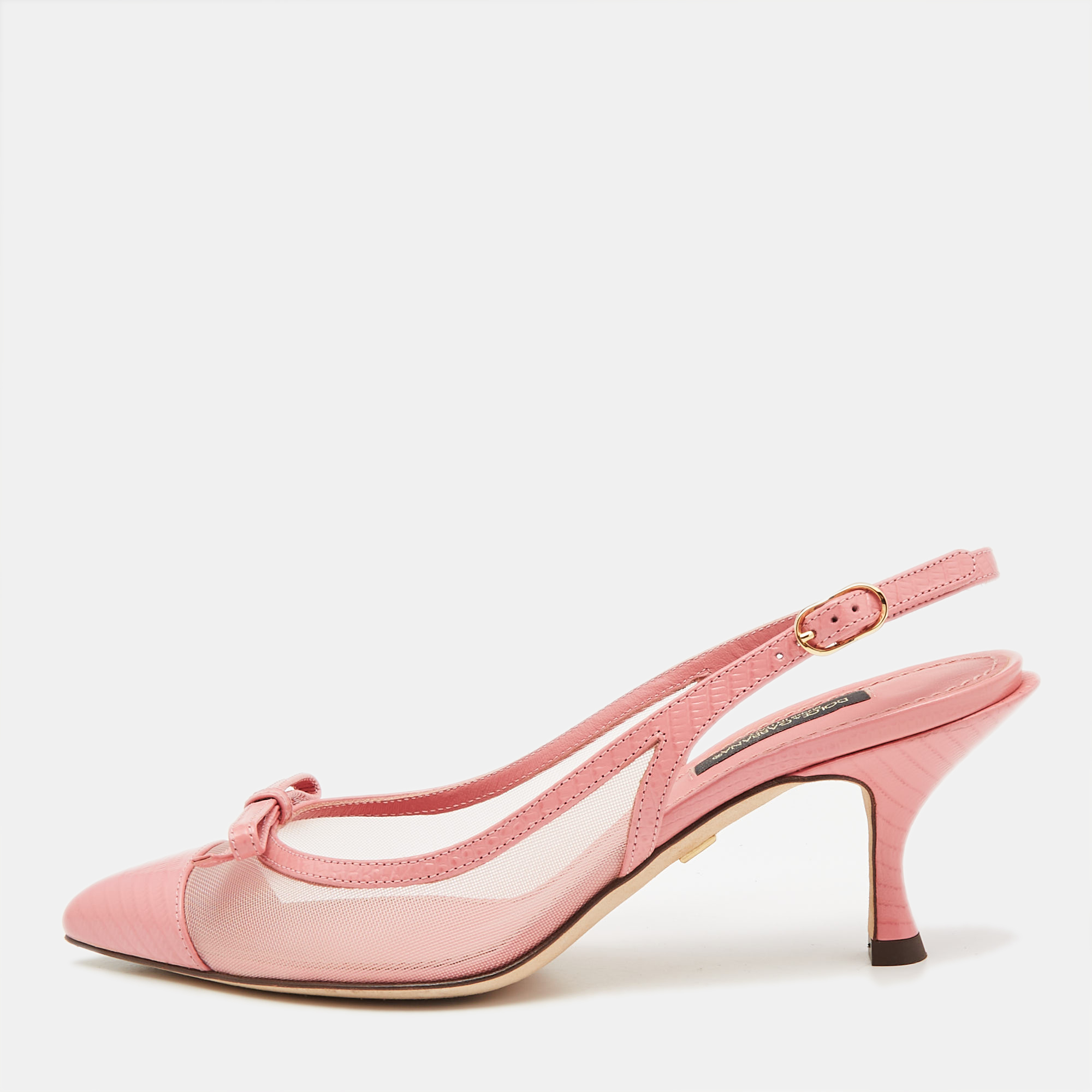 

Dolce & Gabbana Pink Lizard Embossed Leather and Mesh Pumps Size