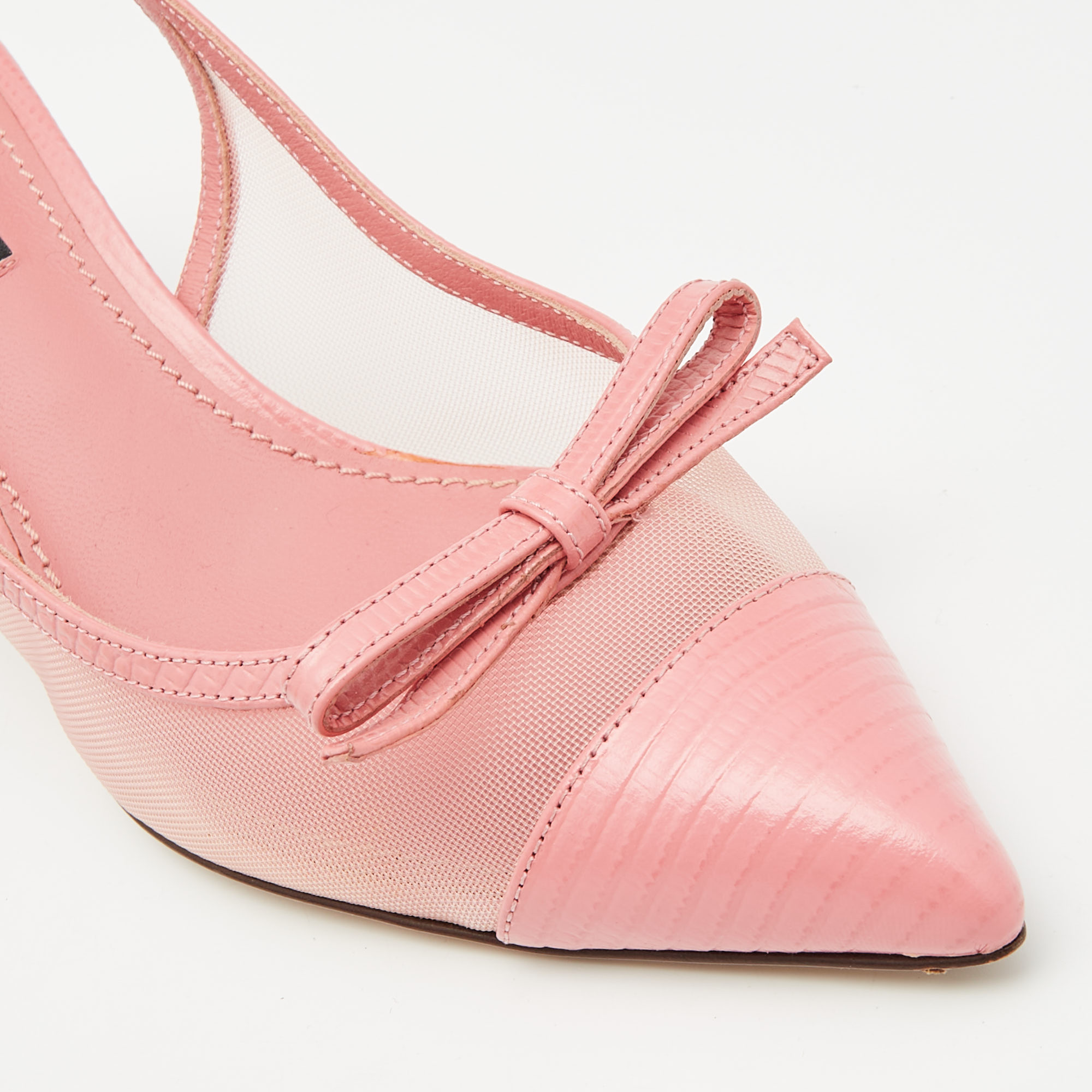 Dolce & Gabbana Pink Lizard Embossed Leather and Mesh Pumps Size 36 