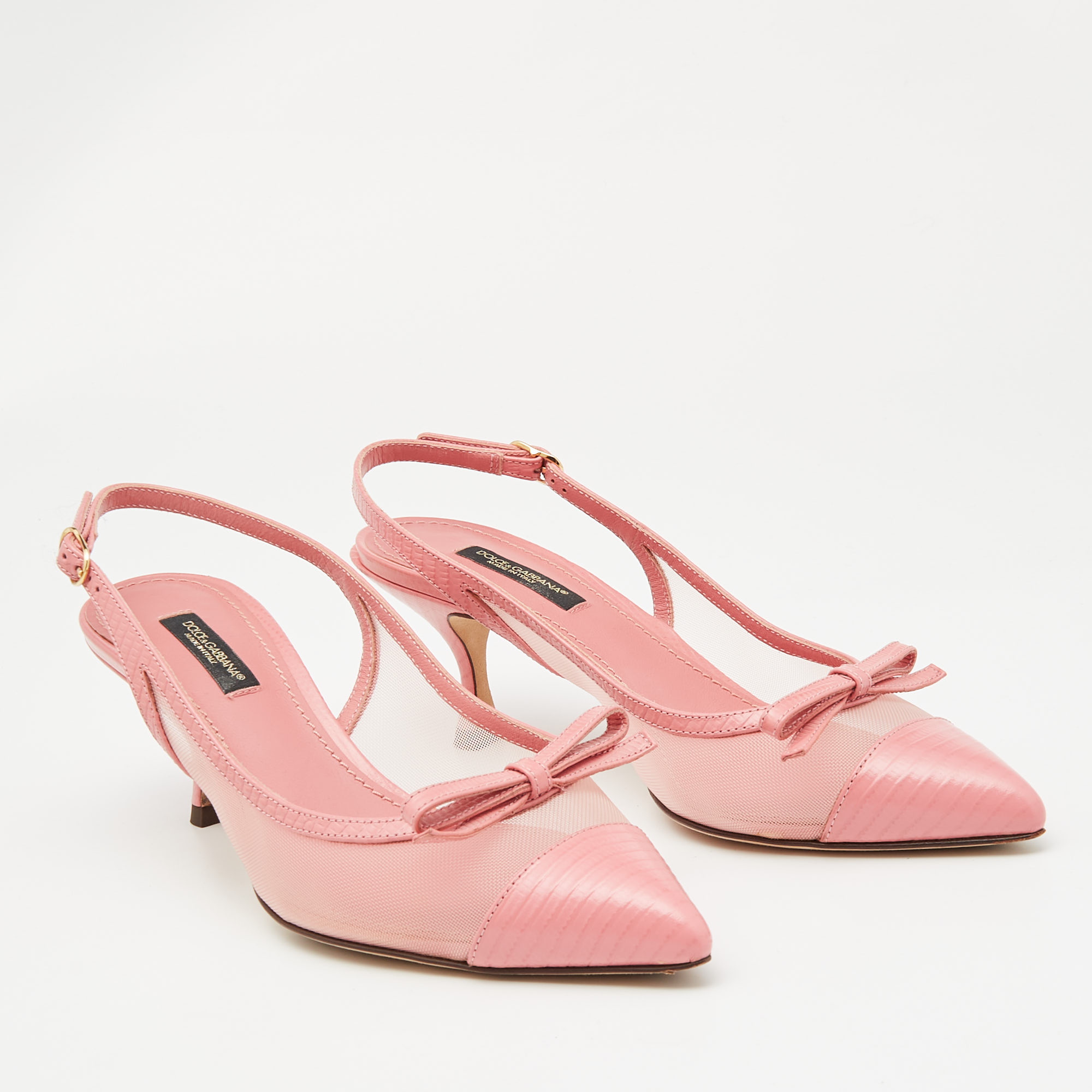 Dolce & Gabbana Pink Lizard Embossed Leather and Mesh Pumps Size 36 