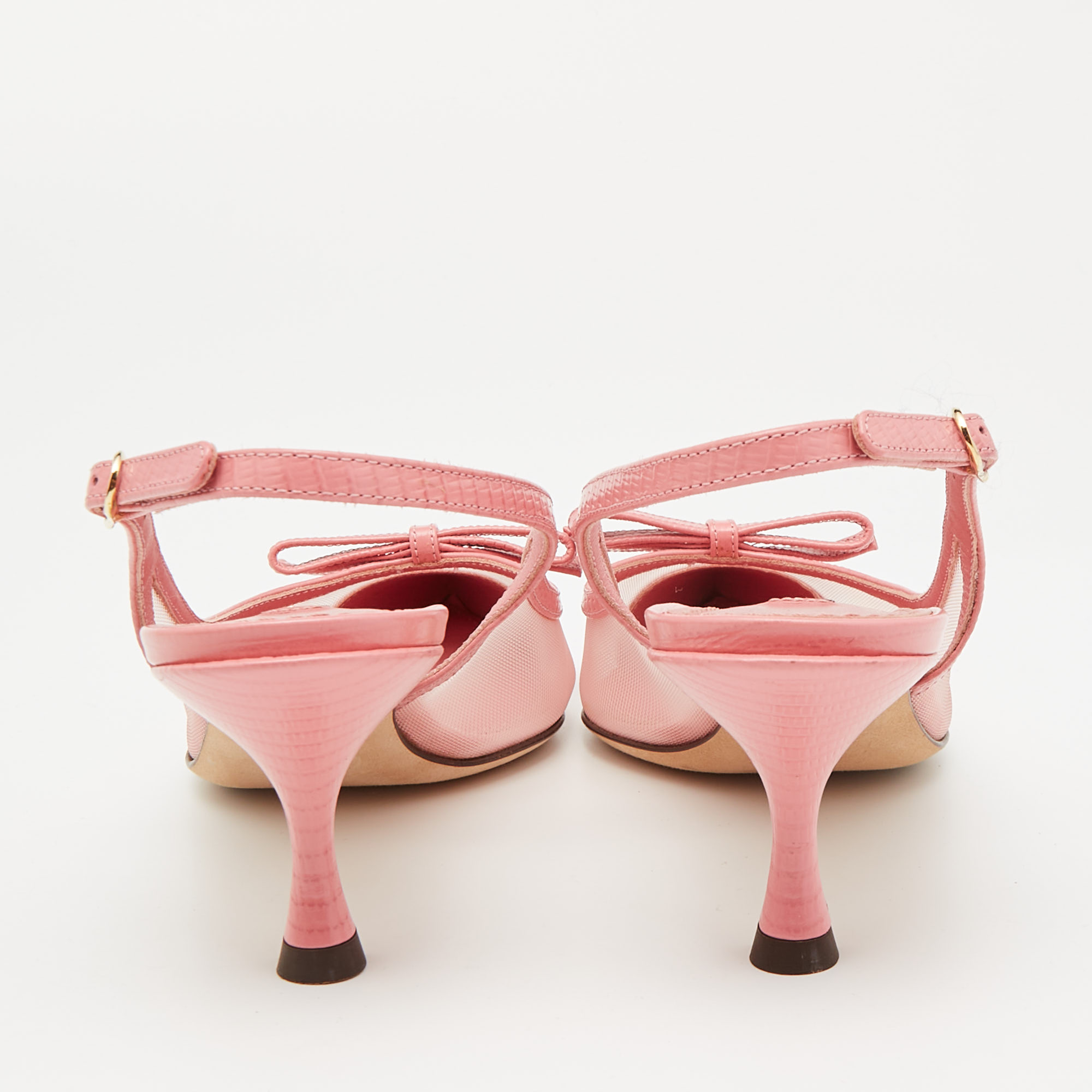 Dolce & Gabbana Pink Lizard Embossed Leather and Mesh Pumps Size 36 