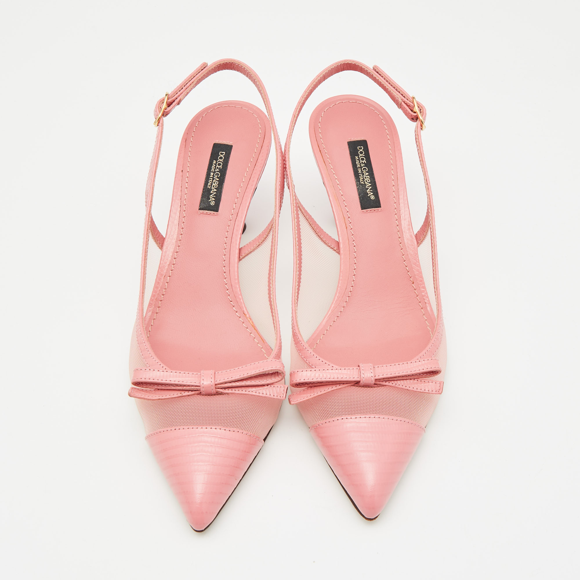 Dolce & Gabbana Pink Lizard Embossed Leather and Mesh Pumps Size 36 