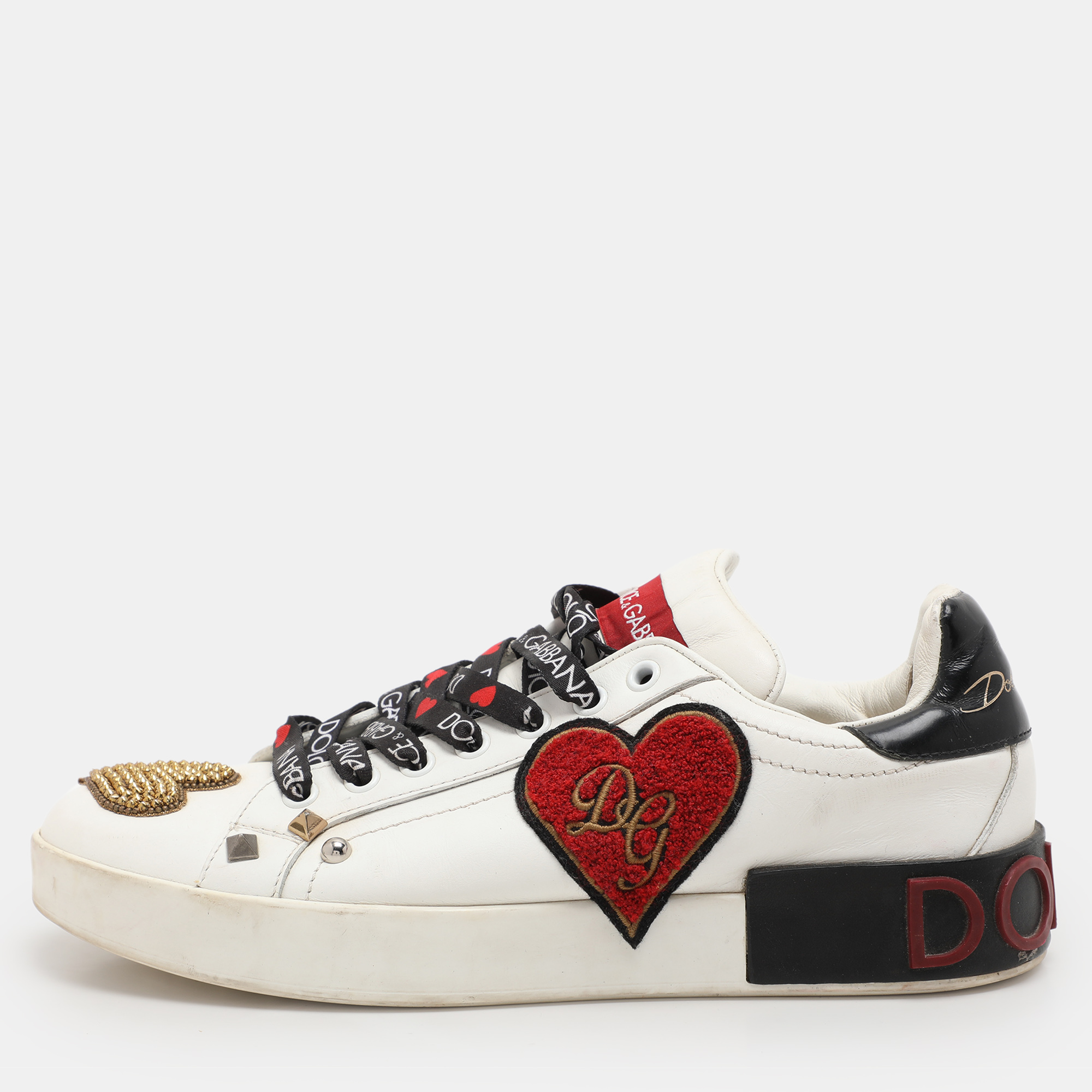 

Dolce & Gabbana White Leather Portofino Heart Low Top Sneakers Size