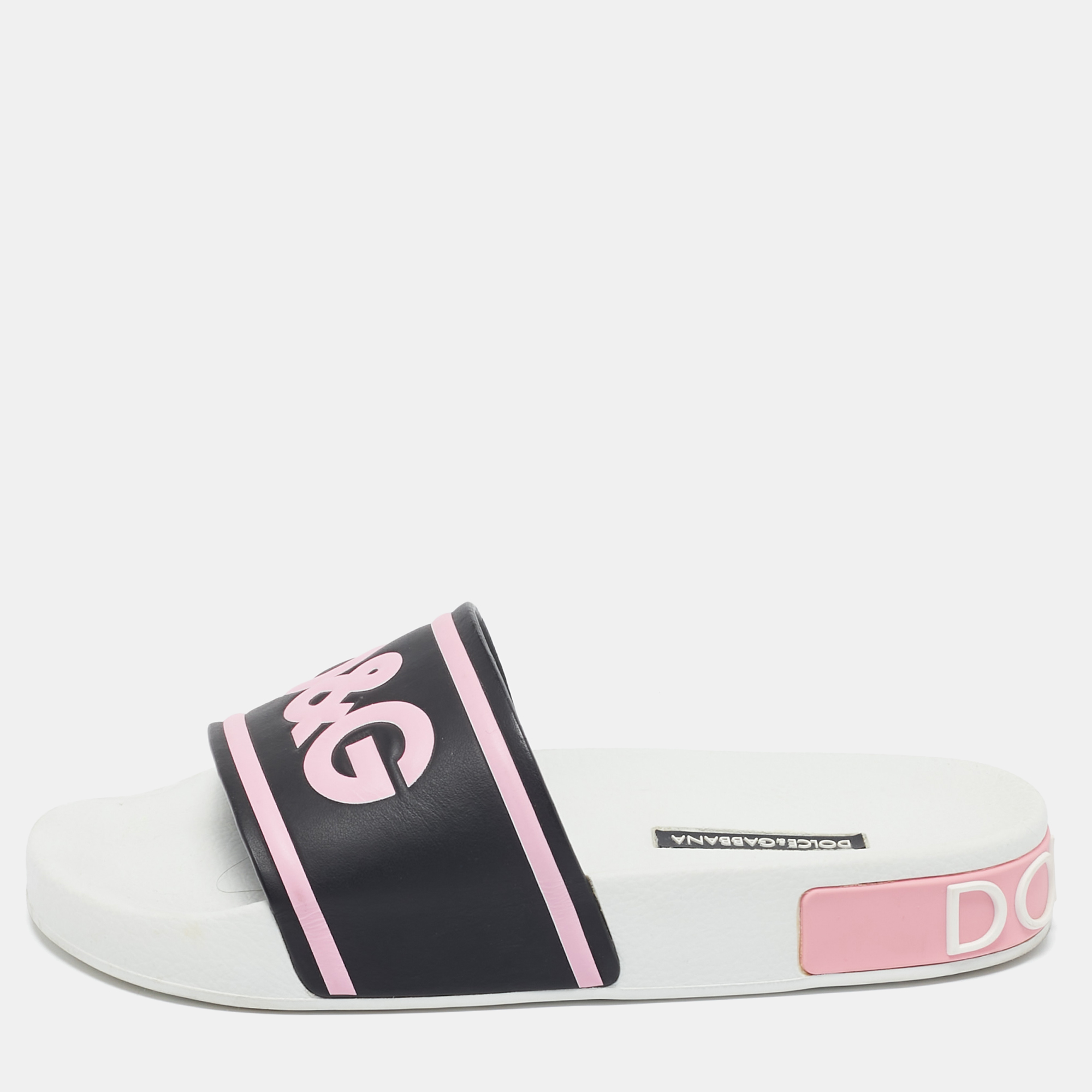 

Dolce & Gabbana Black/Pink Rubber I Love Flat Slides Size