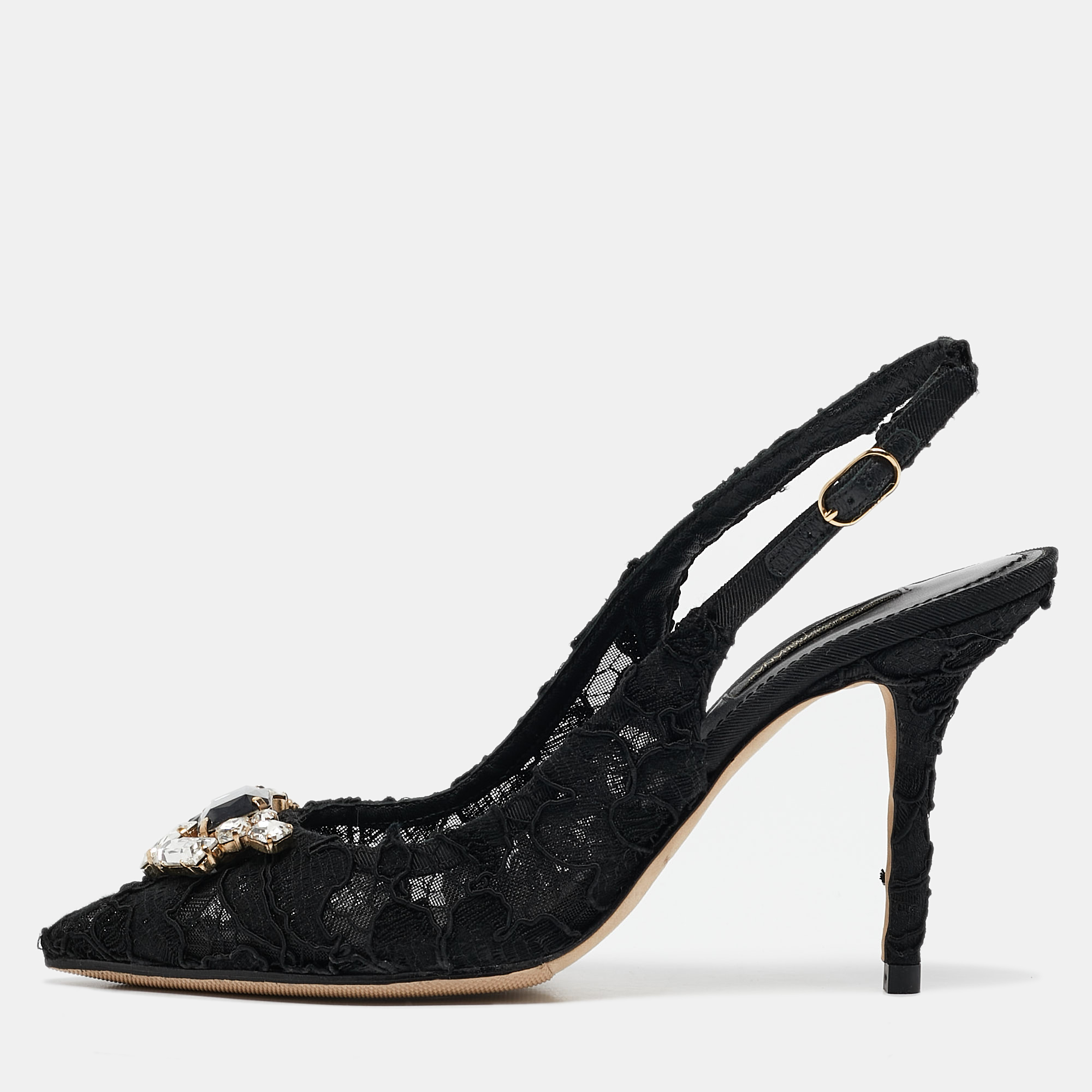 

Dolce & Gabbana Black Lace Crystals Embellished Slingback Pumps Size