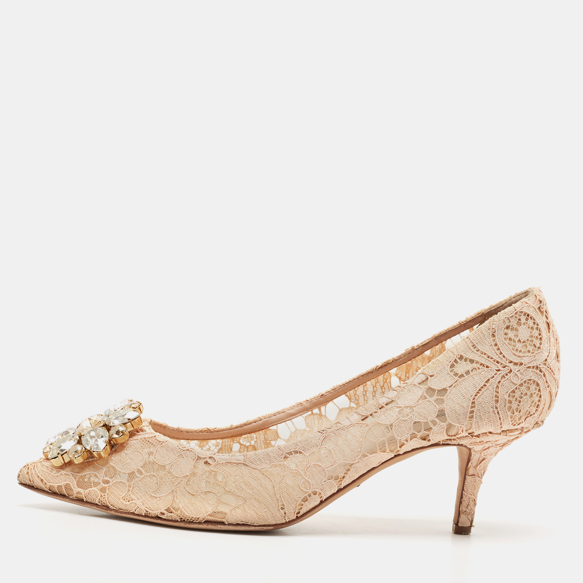 

Dolce & Gabbana Beige Lace Bellucci Crystal Embellished Pointed Toe Pumps Size