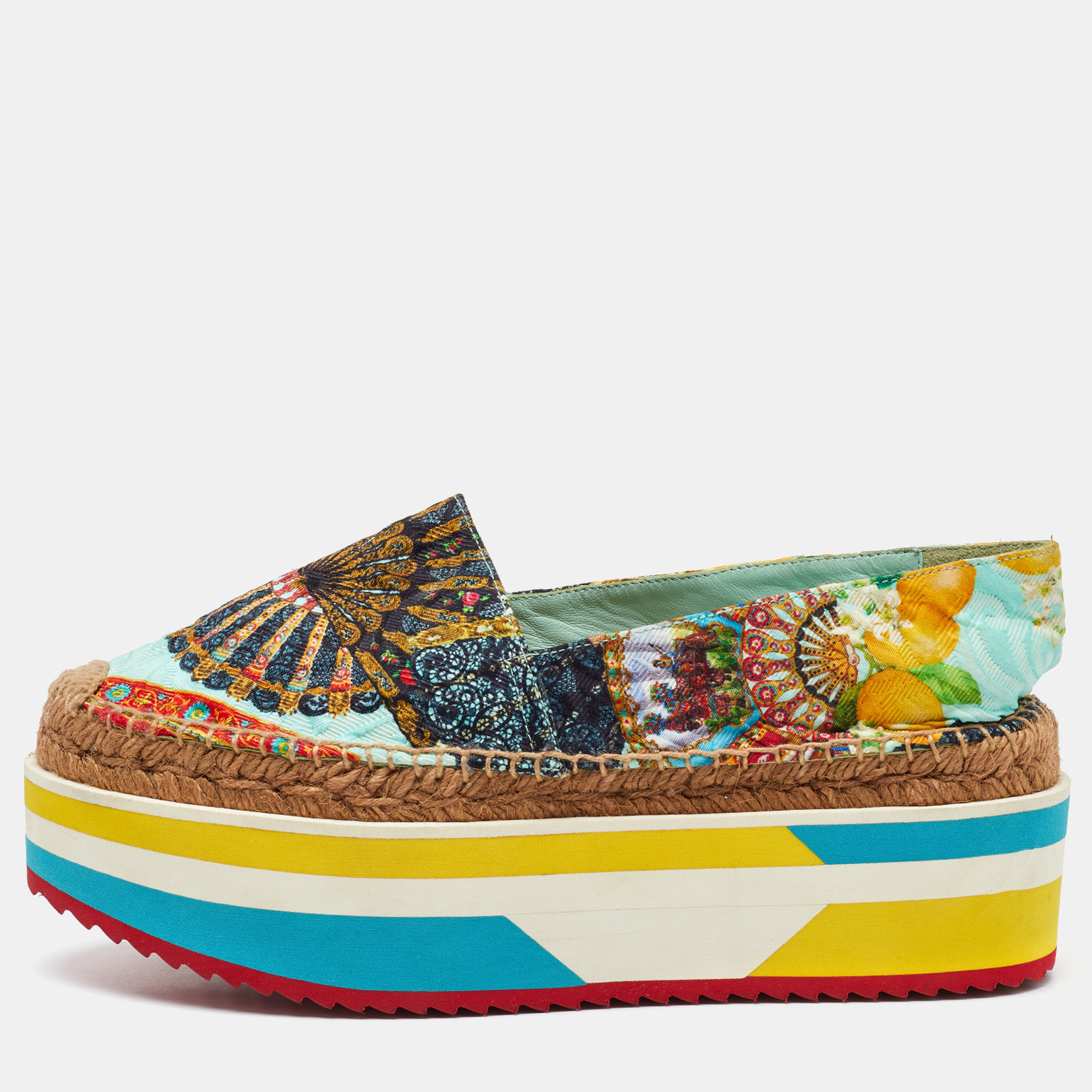 

Dolce & Gabbana Multicolor Print Jacquard Platform Espadrilles Size